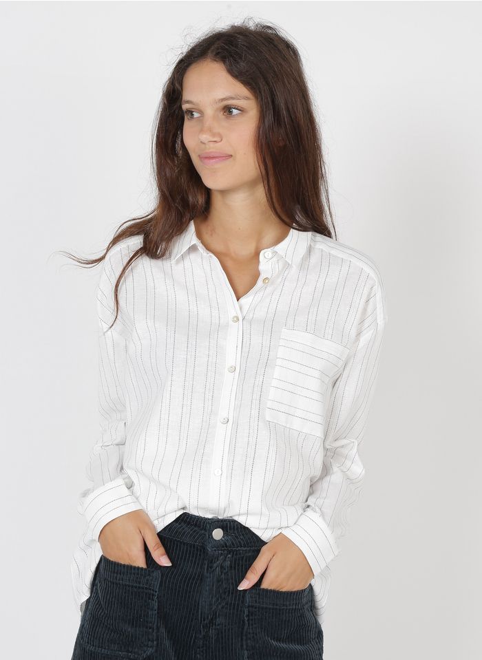 EKYOG Camisa de mezcla de algodón a rayas con cuello clásico en blanco