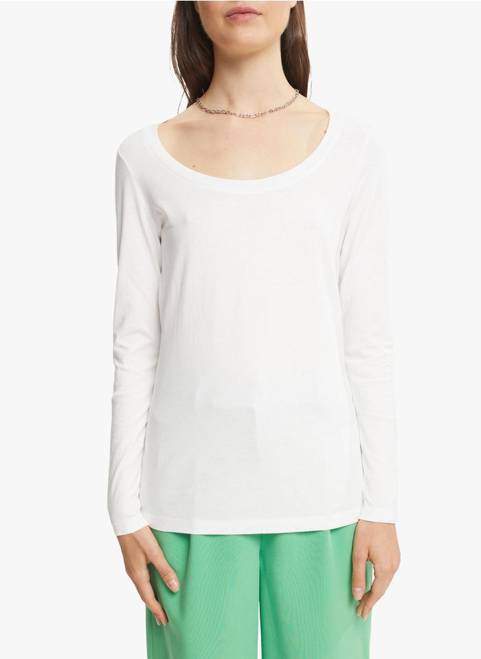 ESPRIT Camiseta de algodón con cuello redondo en blanco