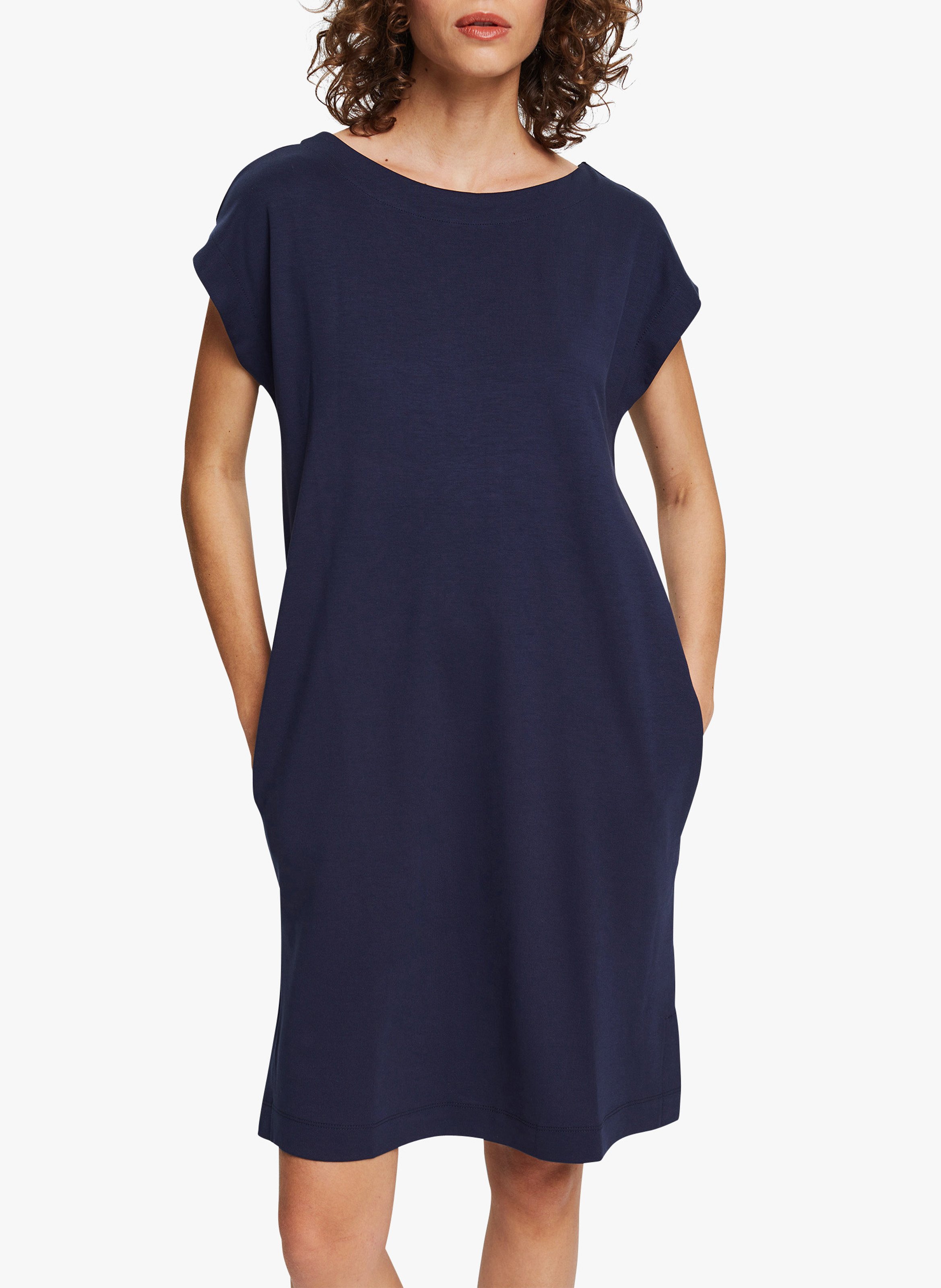 Vestido Corto De Mezcla De Modal Con Cuello De Pico Navy Esprit - Mujer |  Place des Tendances