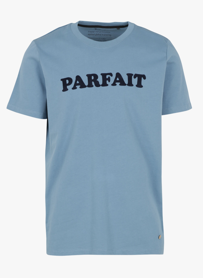 FAGUO Camiseta regular fit serigrafiada de algodón con cuello redondo en azul