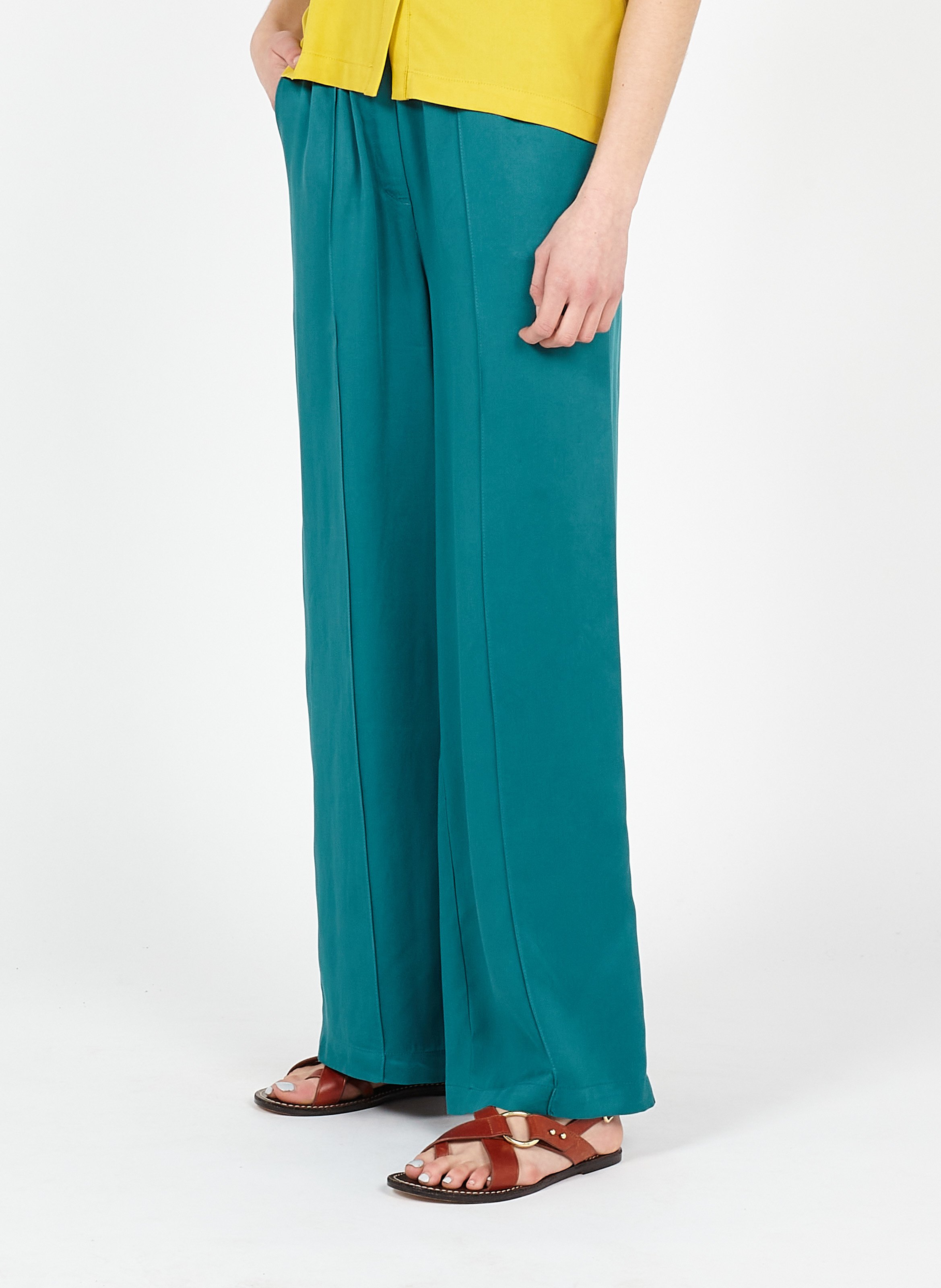 Pantalón Ancho De Lyocell De Talle Alto Emeraude Frnch - Mujer | Place des  Tendances