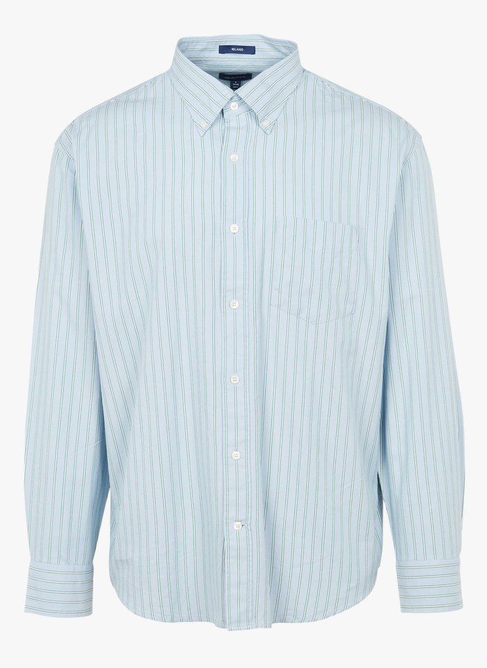 GANT Camisa regular fit de algodón a rayas con cuello americano en azul