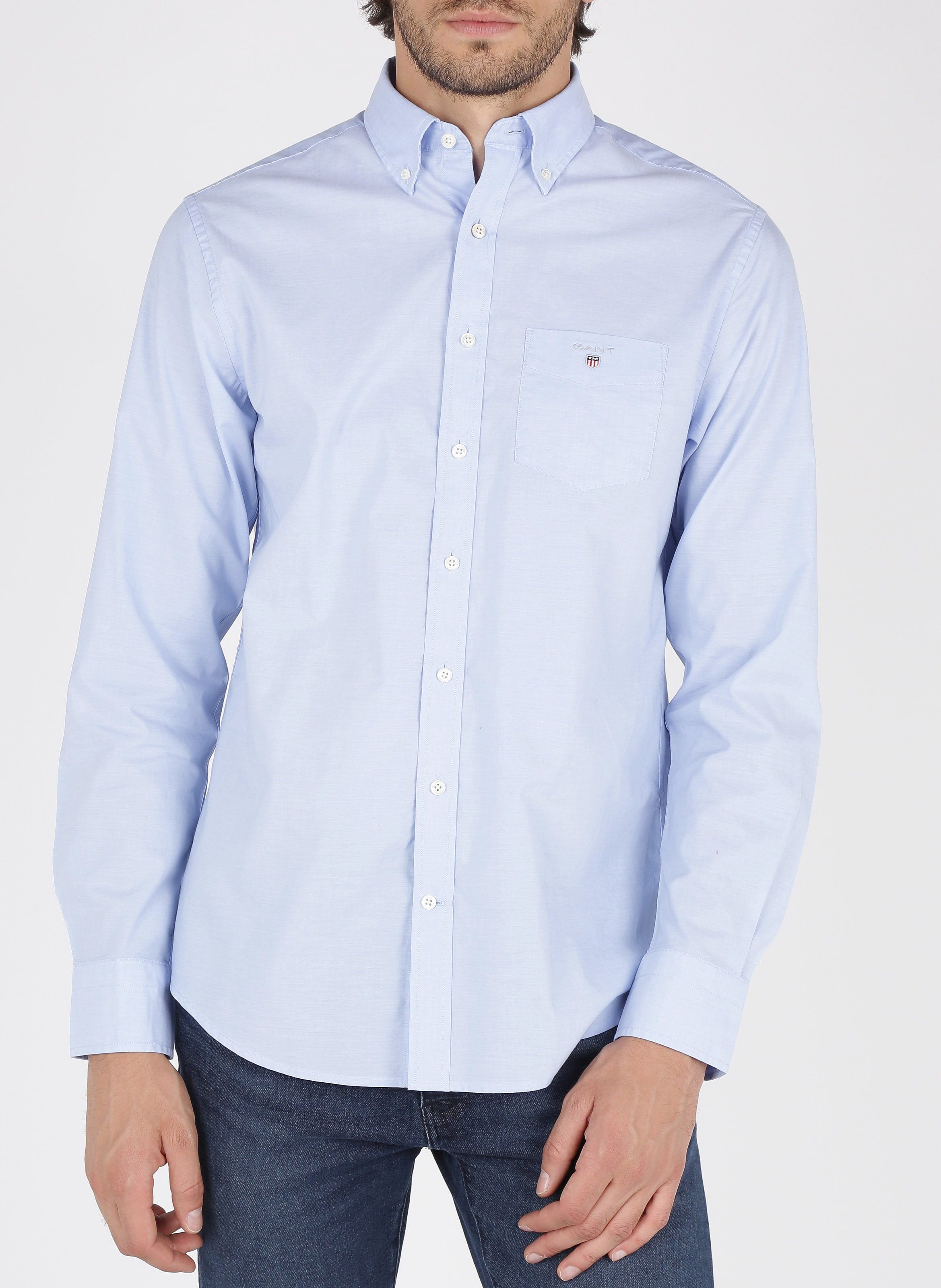 Camisa Regular Fit De Algodón Con Cuello Americano Bleu Hamptons Gant - Hombre | des Tendances