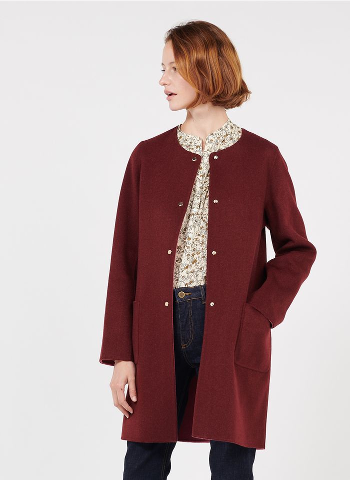 GERARD DAREL Abrigo reversible de paño de lana con cuello redondo en rojo