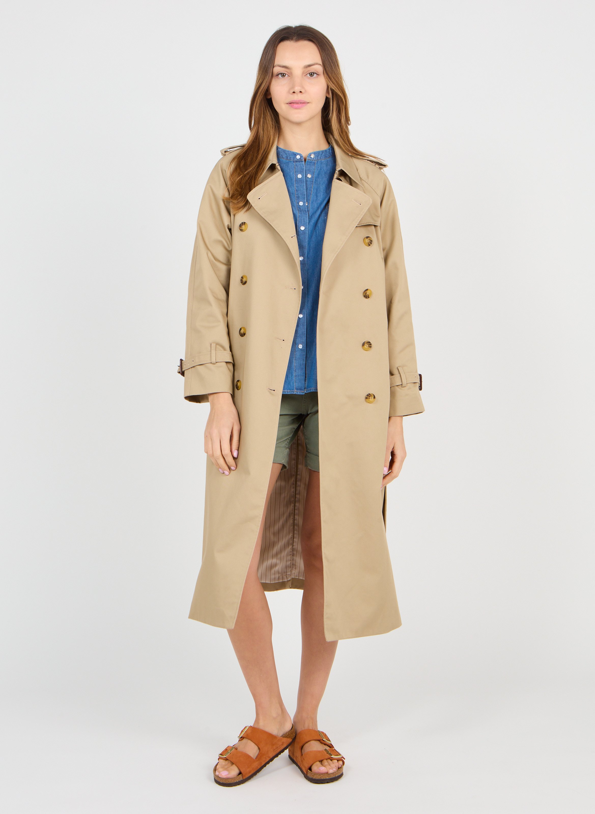 Gabardina Larga Y Forro A Rayas Camel Gerard Darel - Mujer | Place des  Tendances