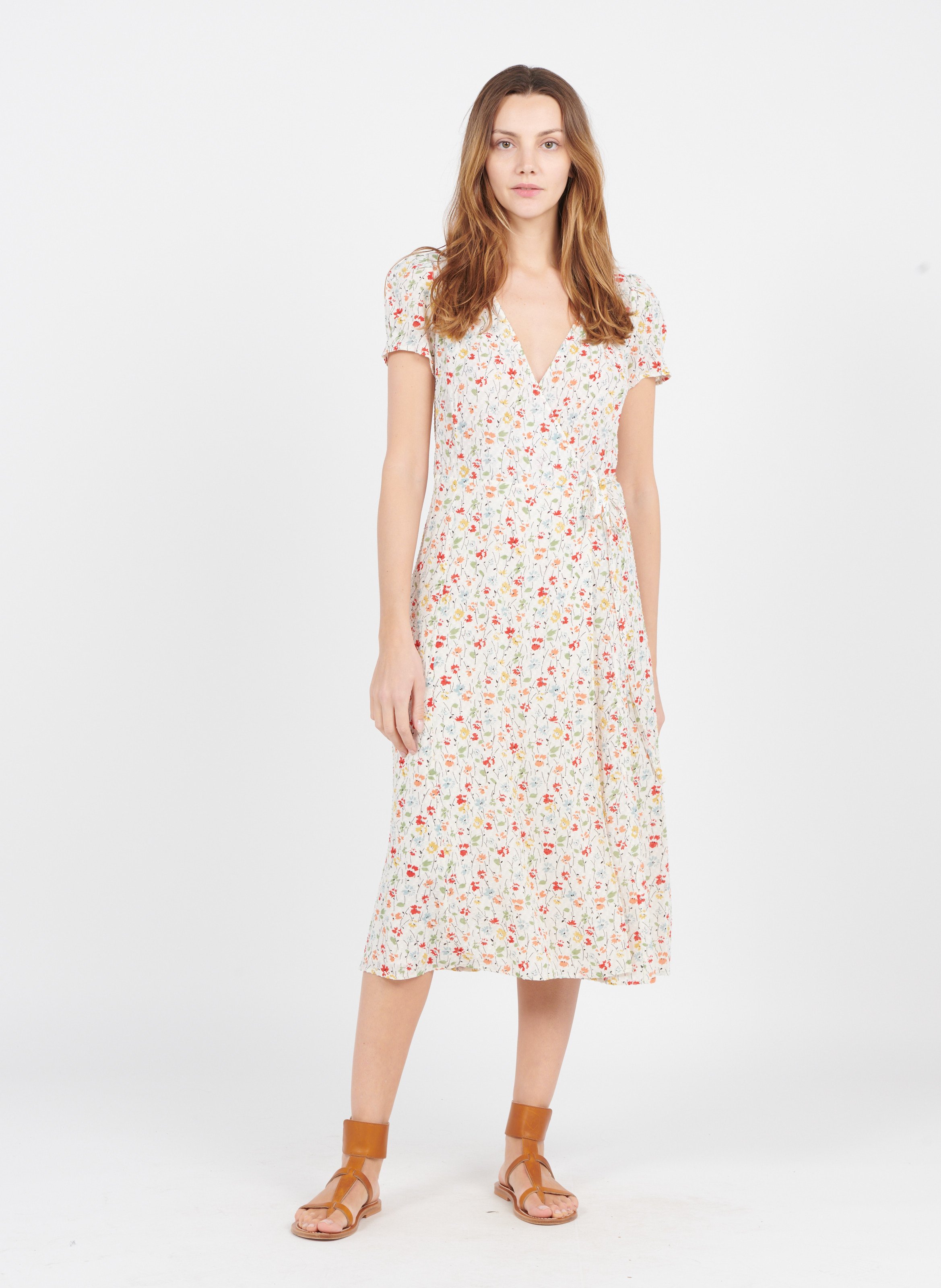 Vestido Midi Cruzado Con Estampado De Flores Naturel Gerard Darel - Mujer |  Place des Tendances