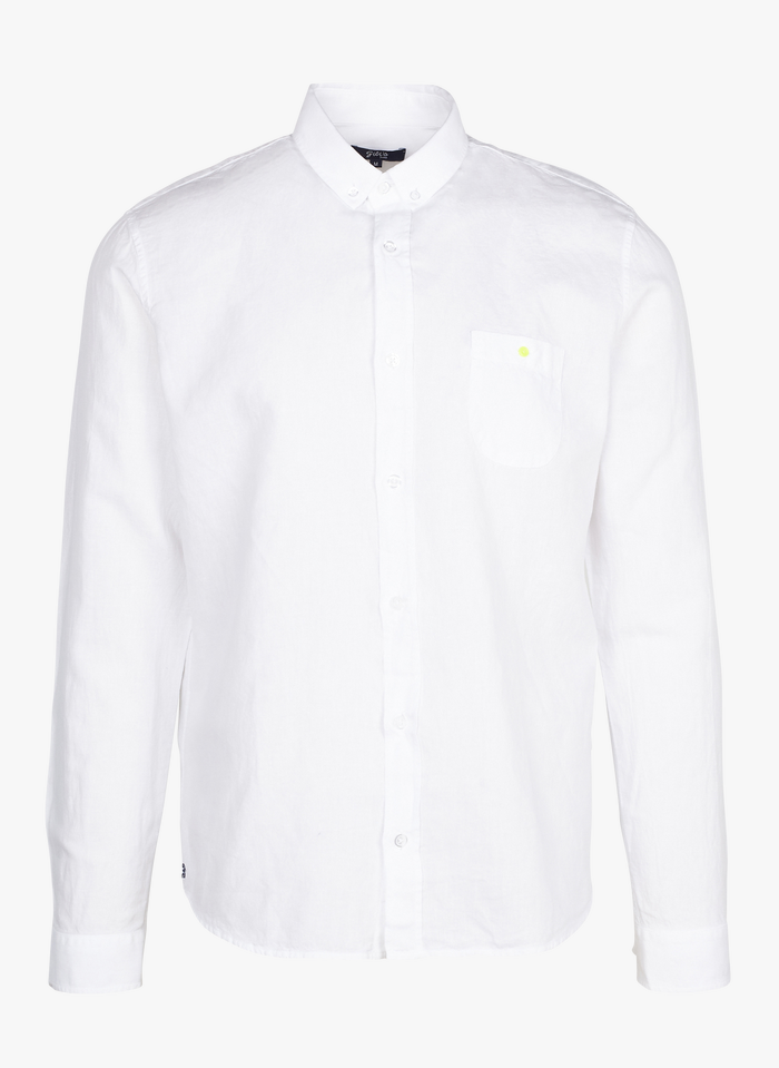 GILI'S Camisa regular fit de algodón y lino con cuello americano en blanco
