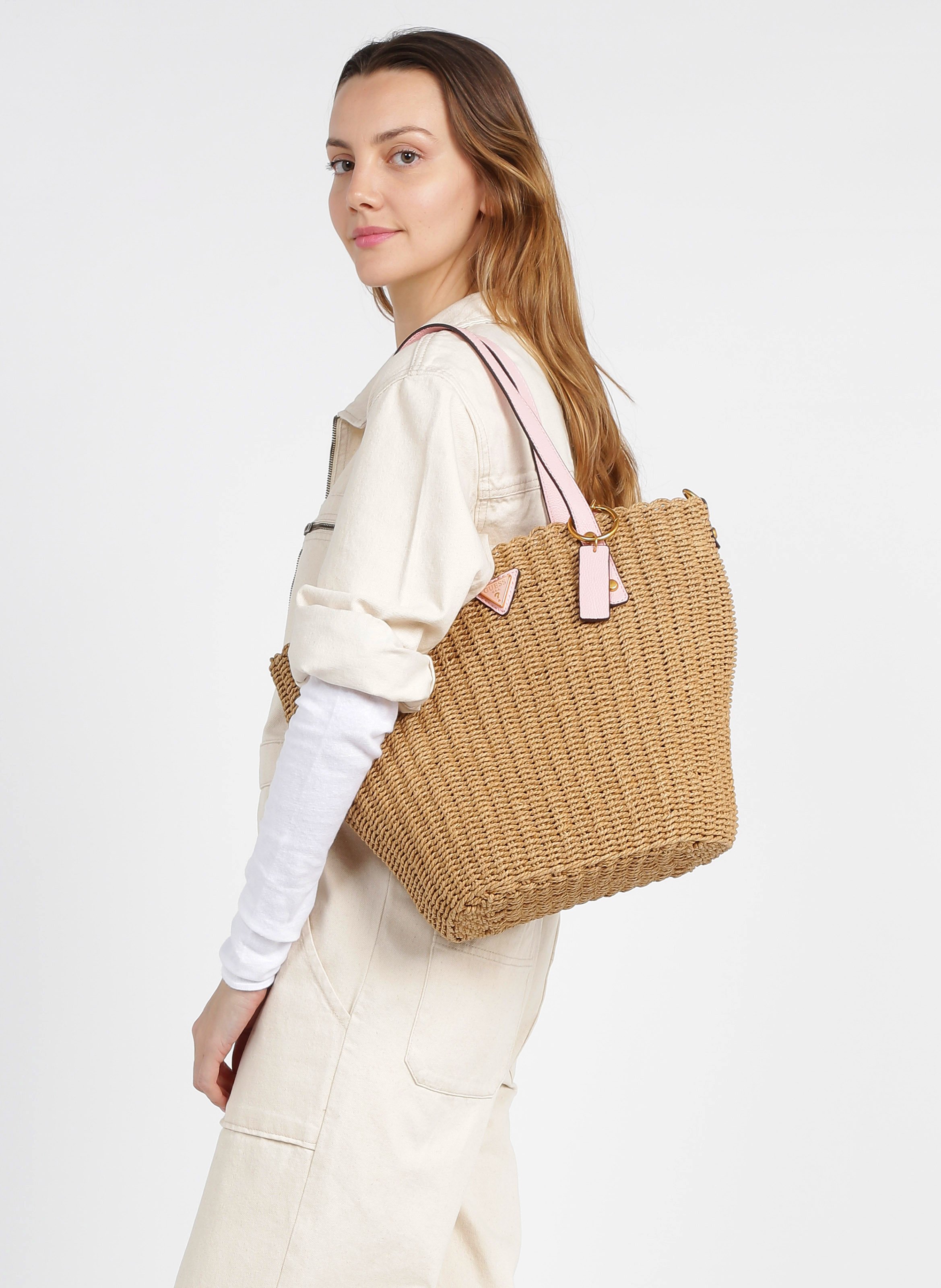 Bolso Shopper De Rafia Lilica Peach Guess - Mujer | Place des Tendances
