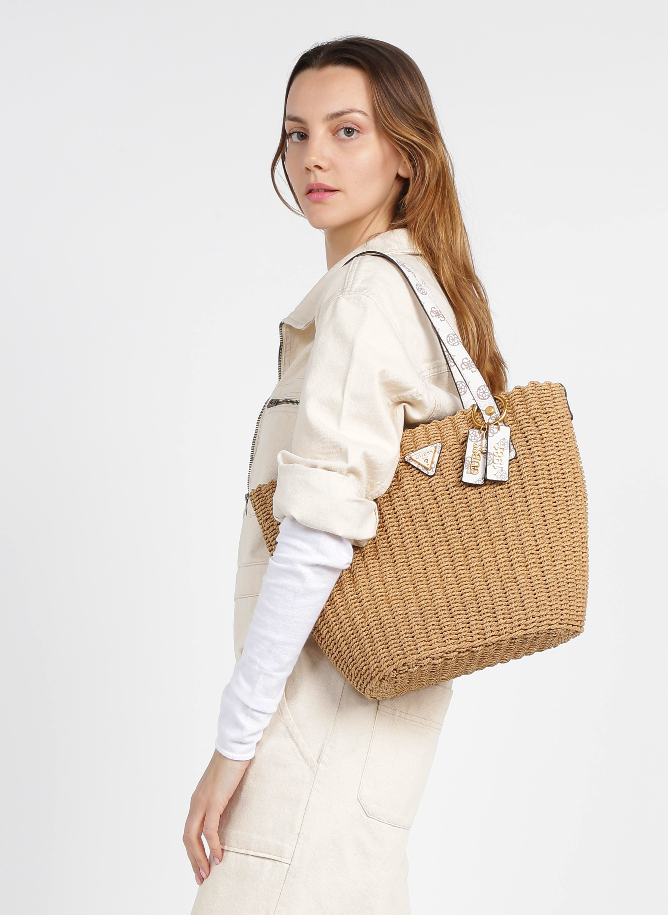 Bolso Shopper Lilica De Rafia Con Logotipo 4g Peonía Cream Logo Guess -  Mujer | Place des Tendances