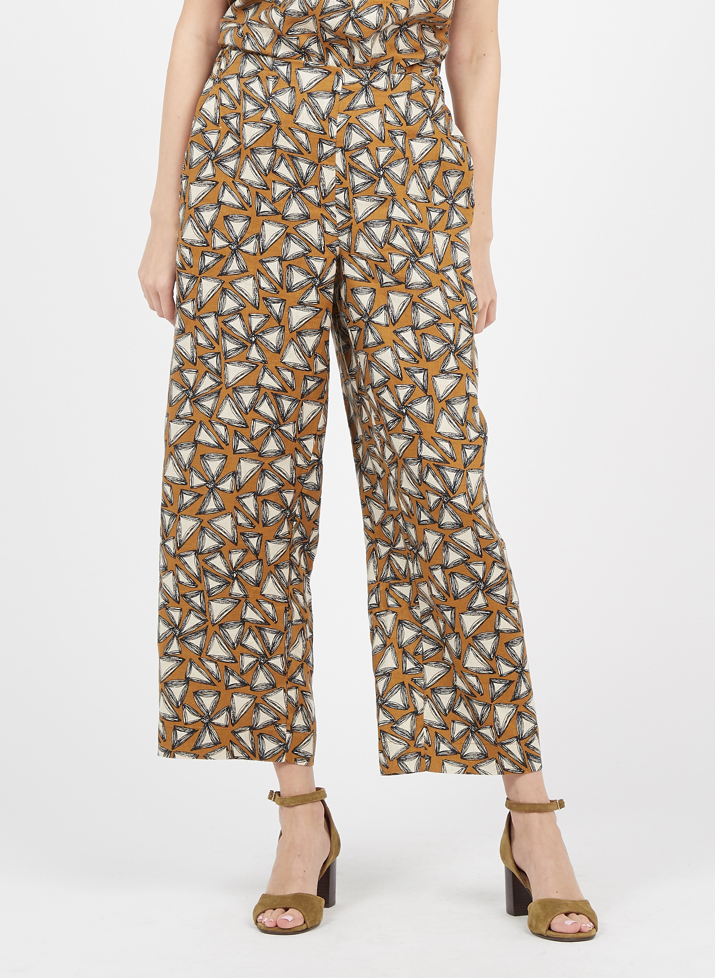 Pantalón Capri Ancho De Lino Estampado Bergamote Harris Wilson - Mujer |  Place des Tendances