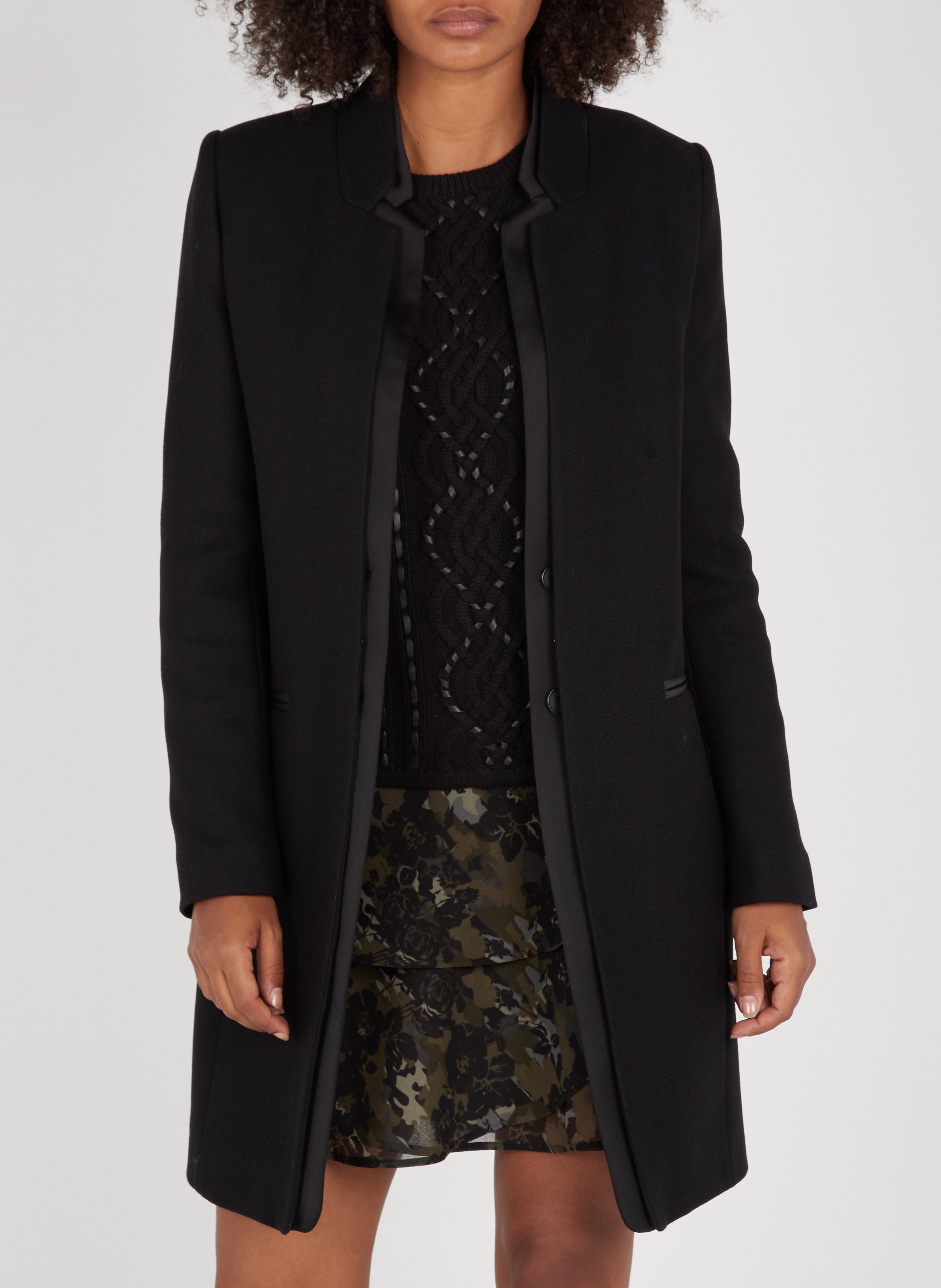 Abrigo De Lana Con Doble Cuello Noir Ikks - Mujer | Place des Tendances
