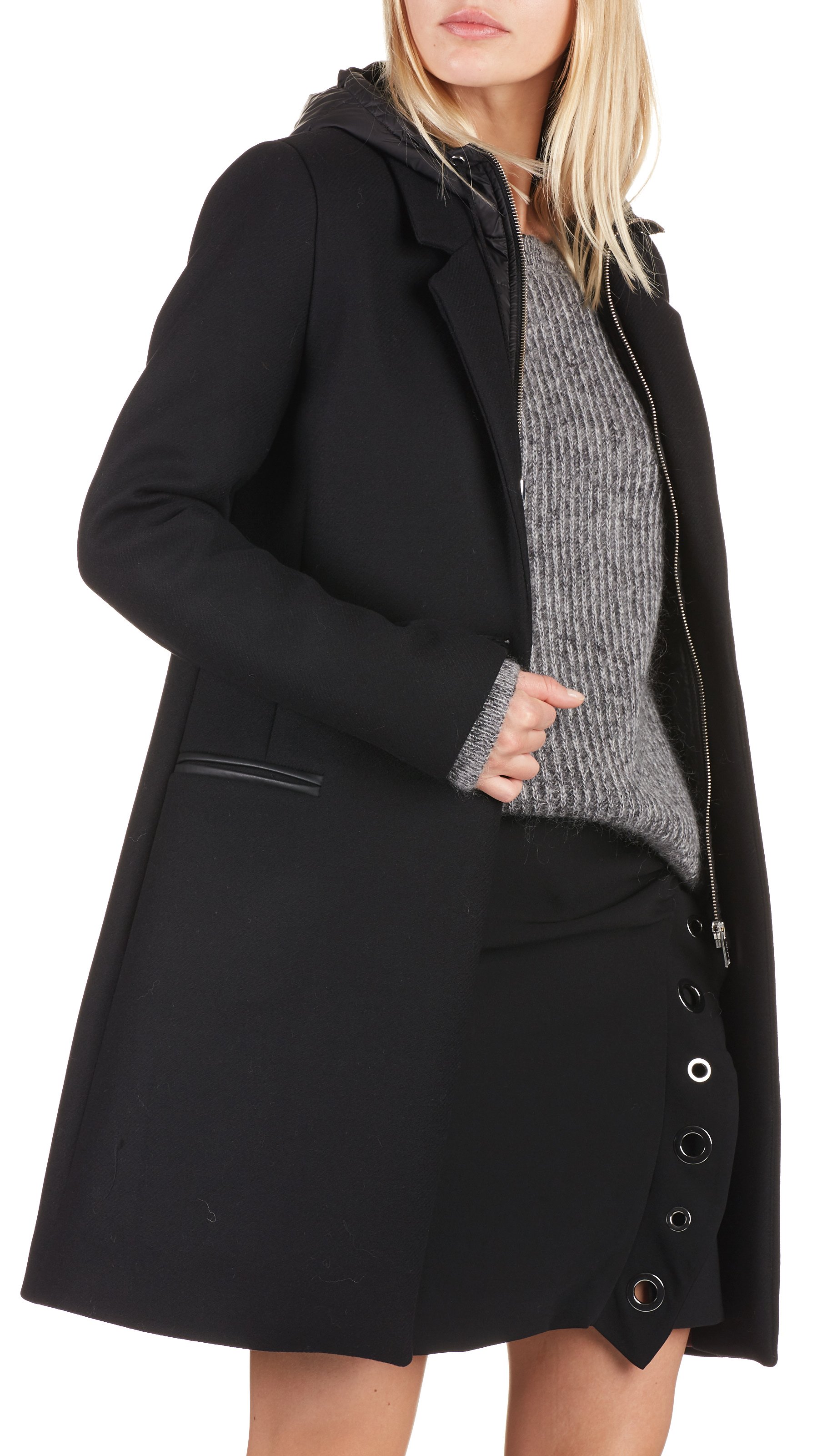 Abrigo De Paño De Lana 2 En 1 Con Cuello Sastre Con Capucha Noir Ikks -  Mujer | Place des Tendances
