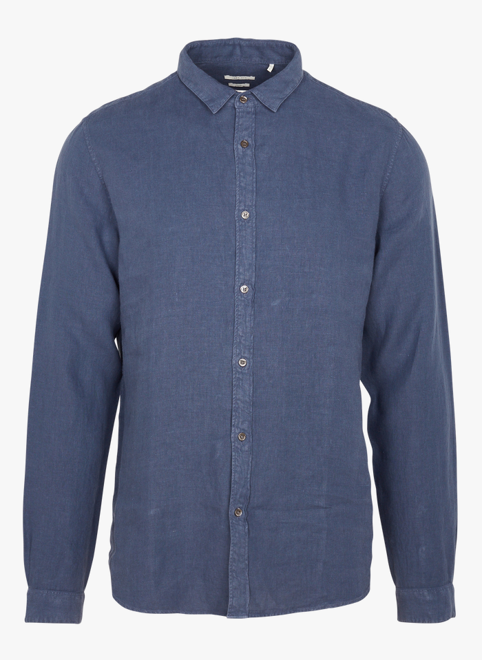 IKKS Camisa slim fit de lino con cuello clásico en azul