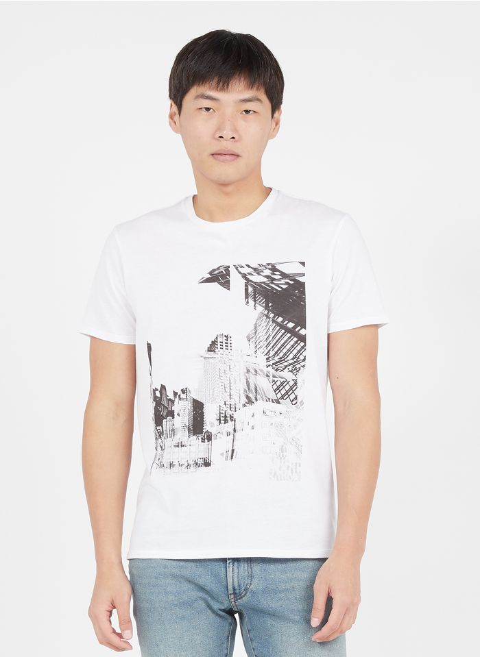 IKKS Camiseta de algodón serigrafiada con cuello redondo en blanco