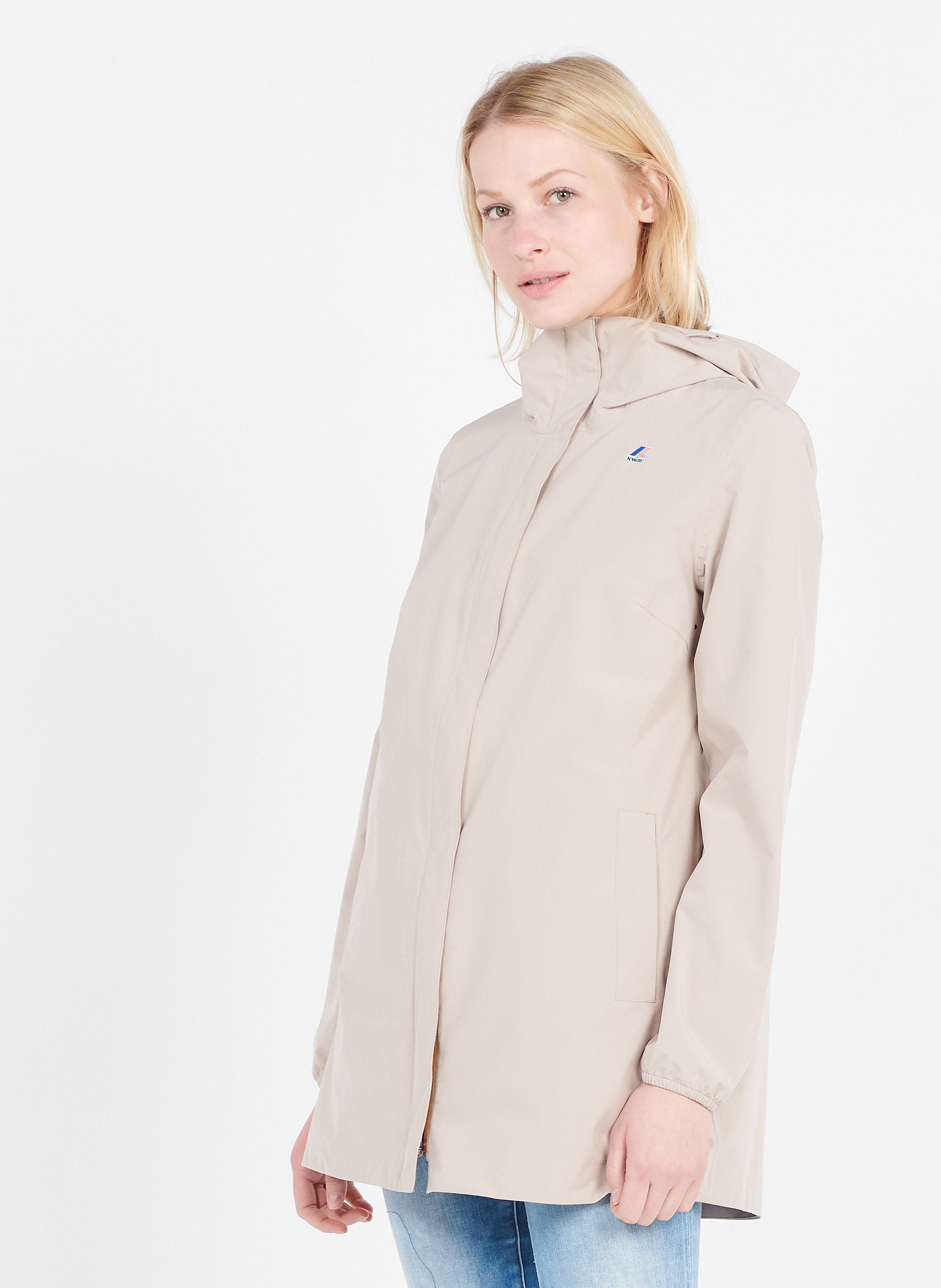 Chaqueta 3/4 De Tejido Técnico Impermeable Con Capucha Beige K-way - Mujer  | Place des Tendances