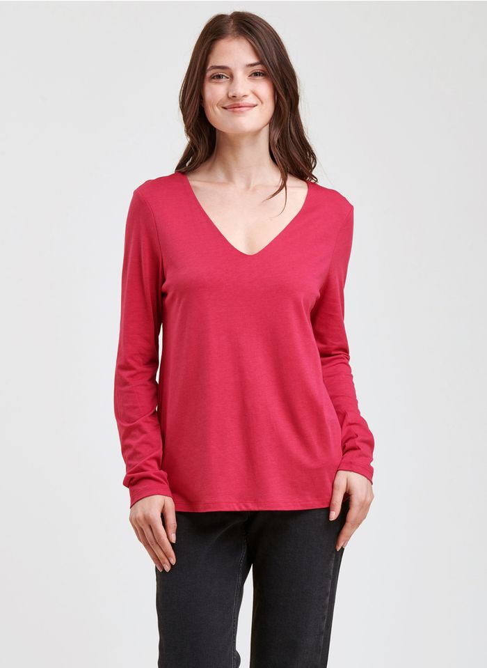 LA FEE MARABOUTEE Camiseta de lyocell y algodón con cuello de pico en rosa