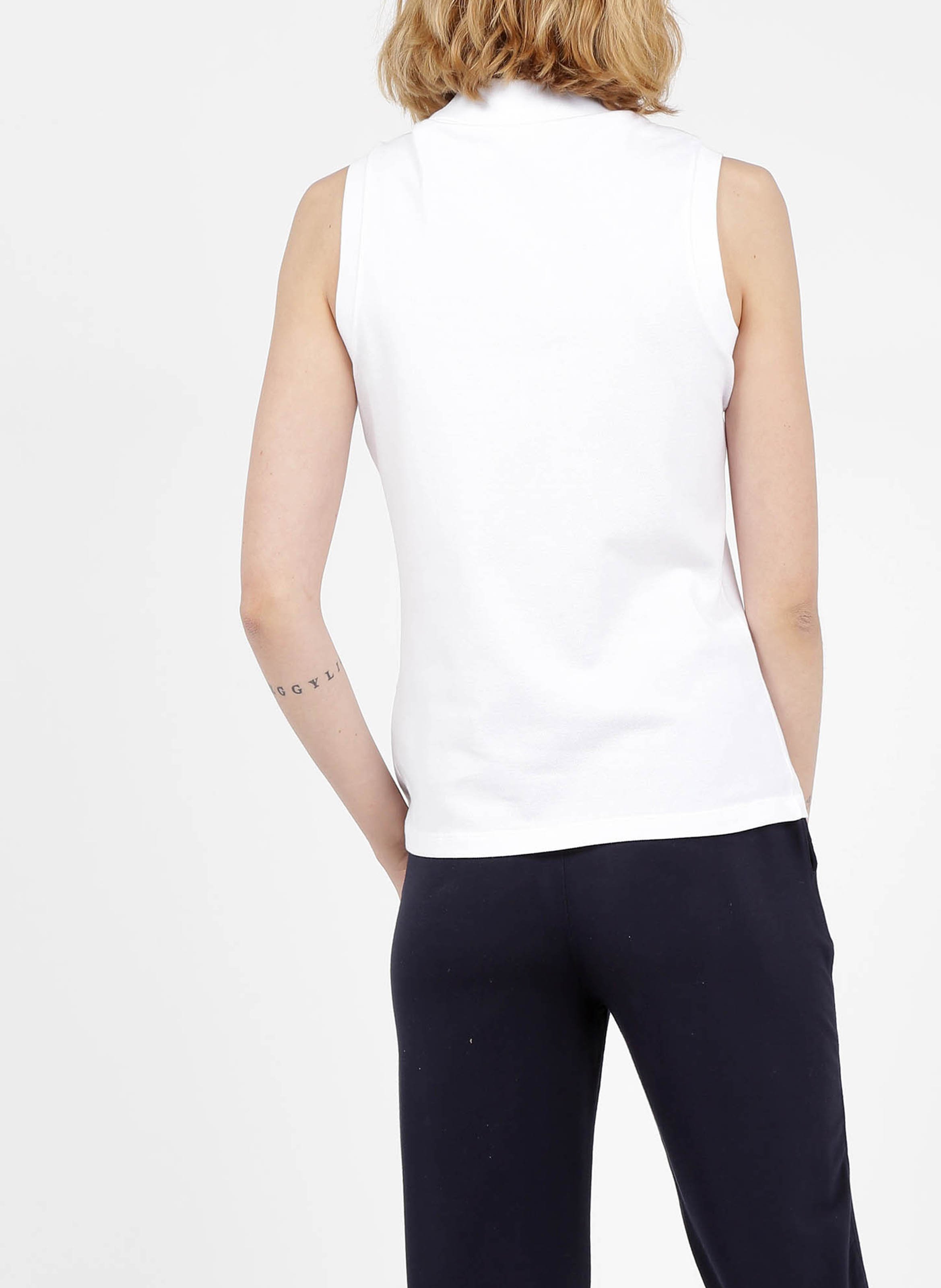 Polo Sin Mangas De Piqué De Algodón Con Cuello Clásico Blanc Lacoste -  Mujer | Place des Tendances