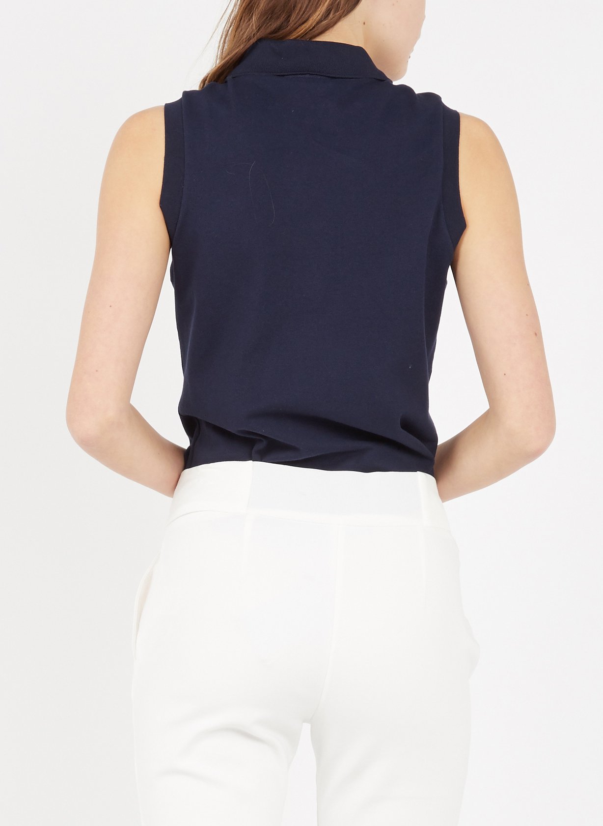 Polo Sin Mangas De Piqué De Algodón Con Cuello Clásico Marine Lacoste -  Mujer | Place des Tendances