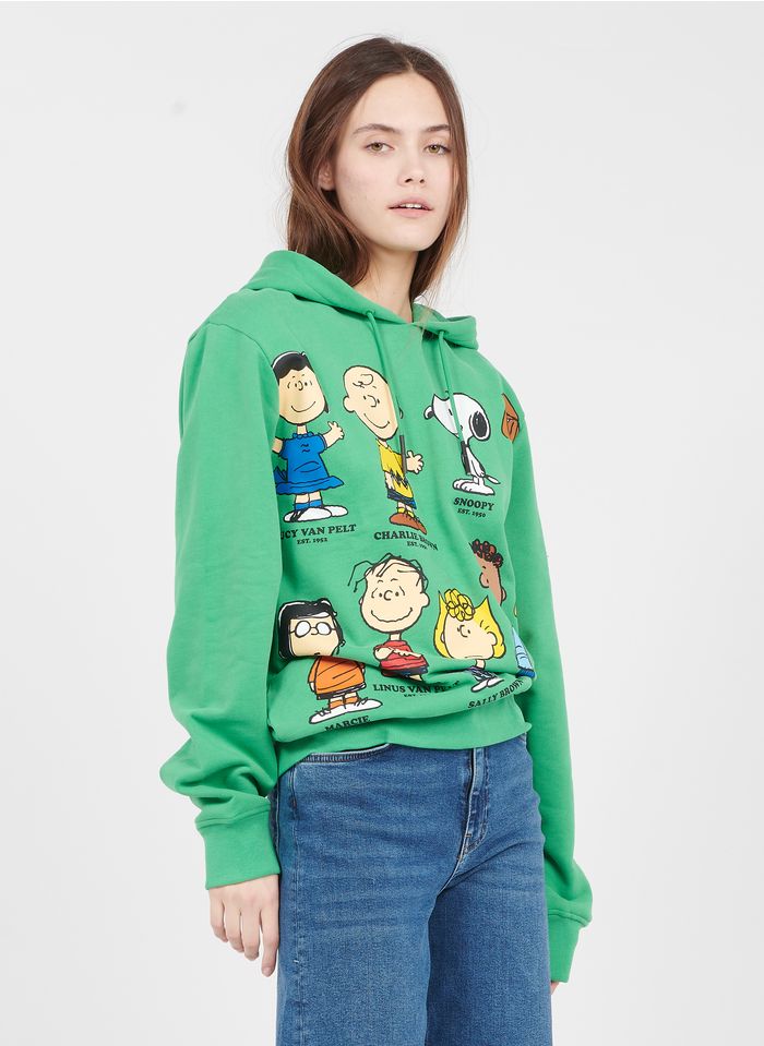 LACOSTE Sudadera de algodón orgánico serigrafiada con capucha Lacoste x Peanut's en verde