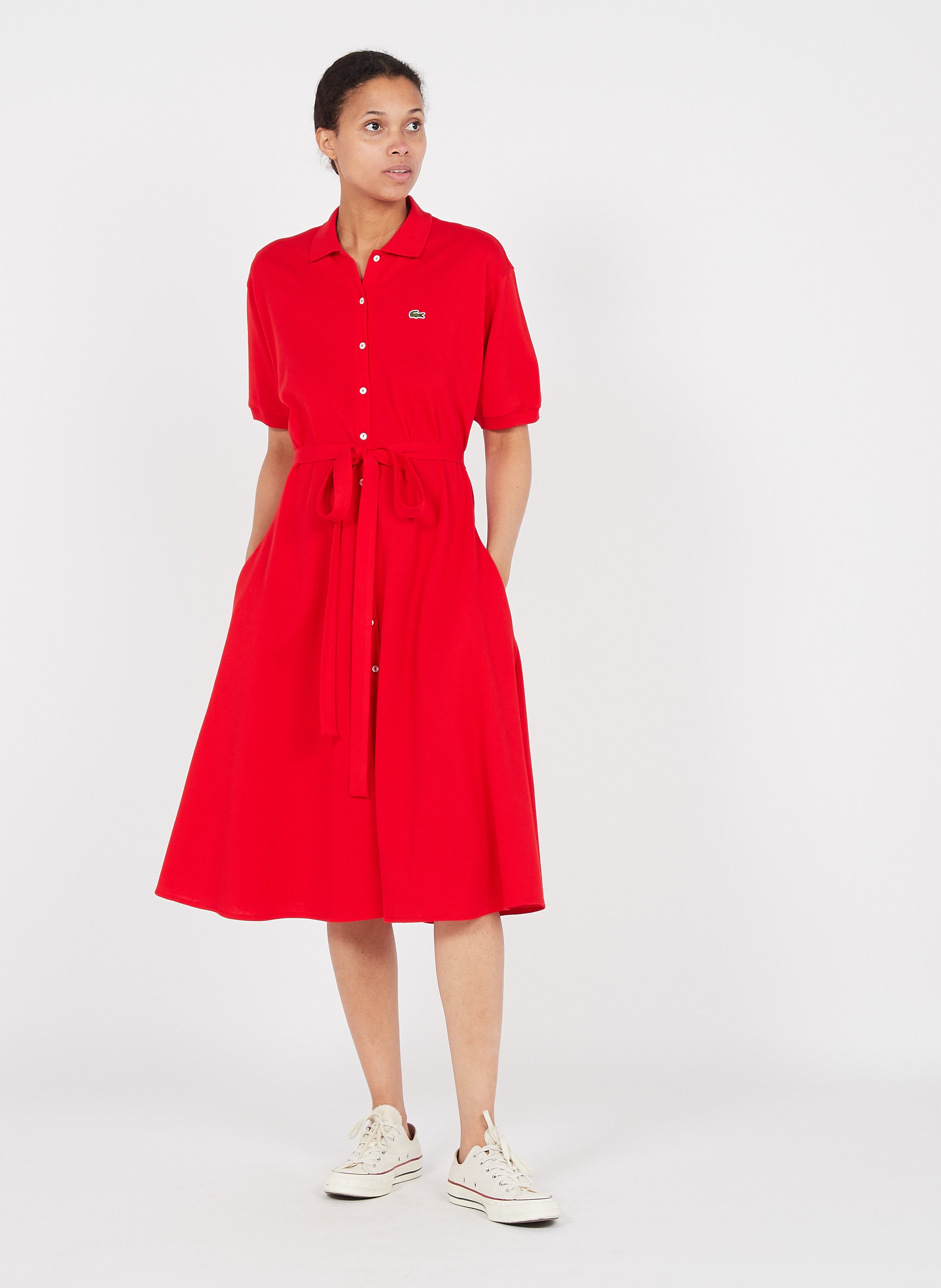 Vestido Corto De Piqué De Algodón Con Cuello Polo Pompier Lacoste - Mujer |  Place des Tendances
