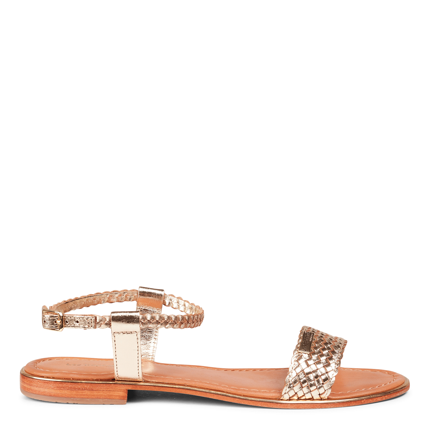 sandalias doradas trenzadas de cuña