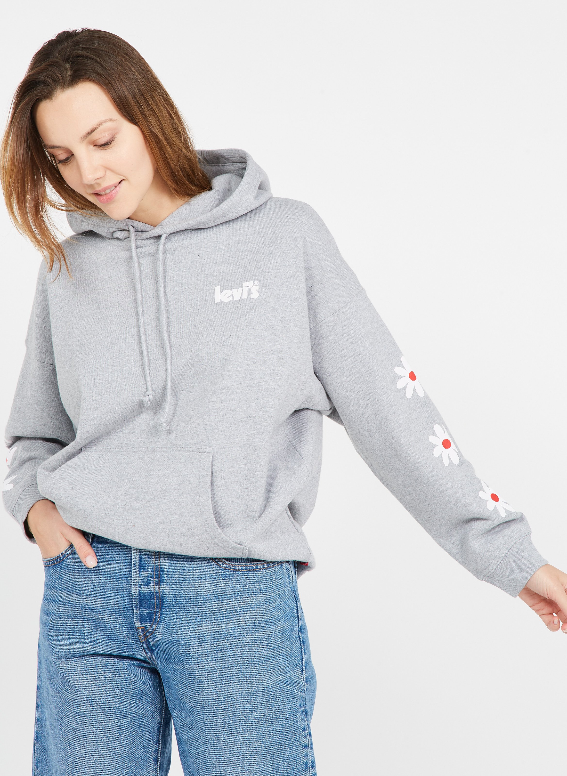 Sudadera De Algodón Serigrafiada Con Capucha Gris Levi's - Mujer | Place  des Tendances