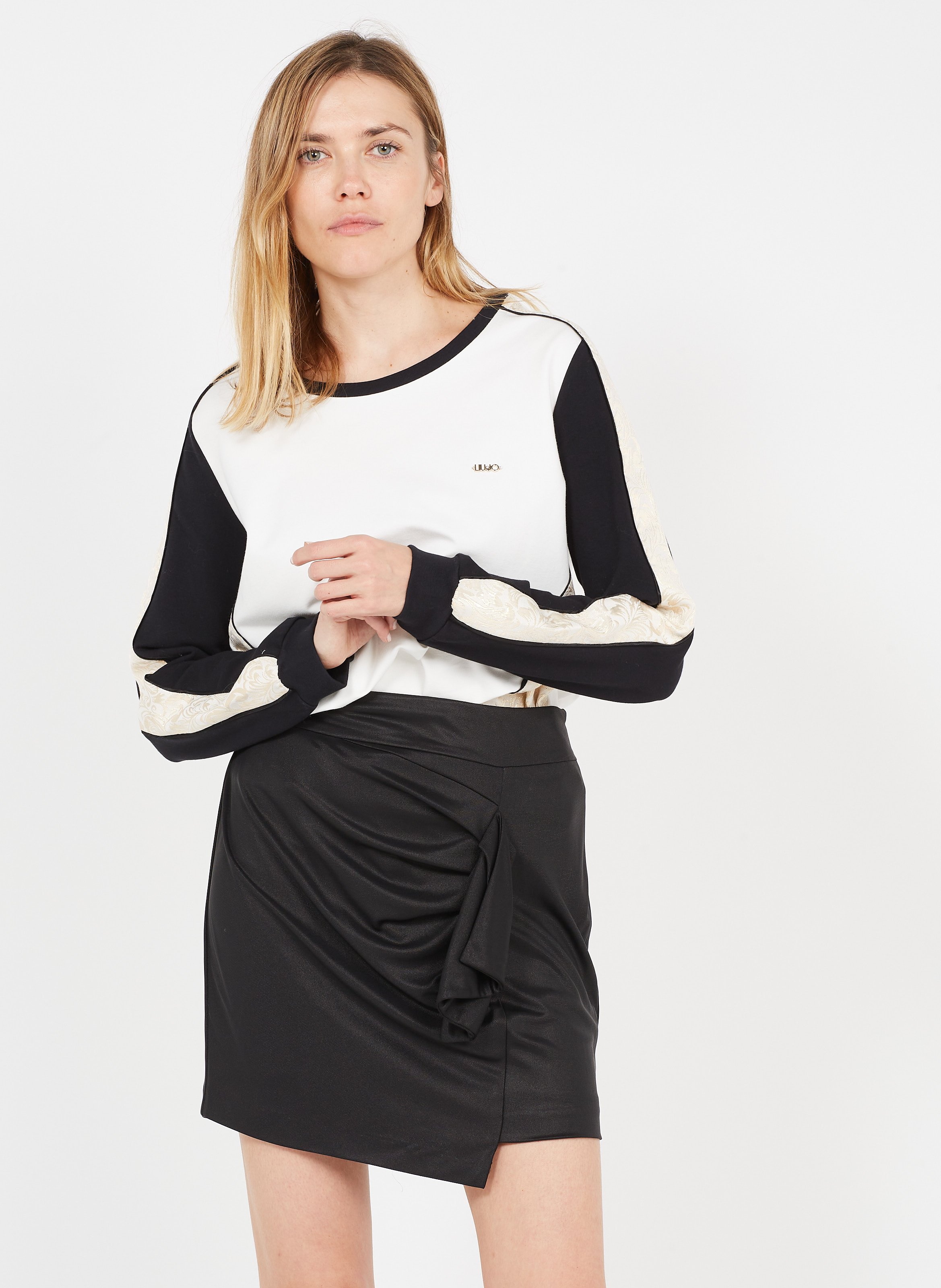 Sudadera De Mezcla De Algodón Con Cuello Redondo White Alyssum/nero Liu Jo  - Mujer | Place des Tendances