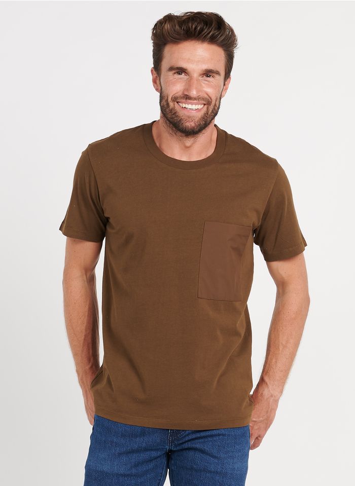 LOREAK MENDIAN Camiseta regular fit de algodón con cuello redondo en marrón