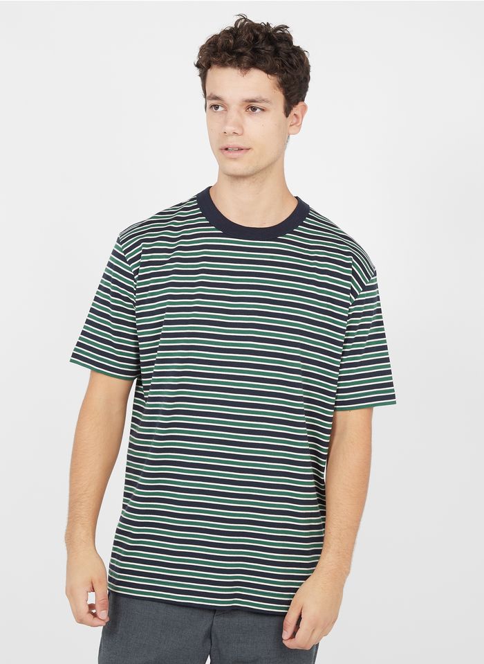 LOREAK MENDIAN Camiseta regular fit de algodón orgánico a rayas con cuello redondo en verde