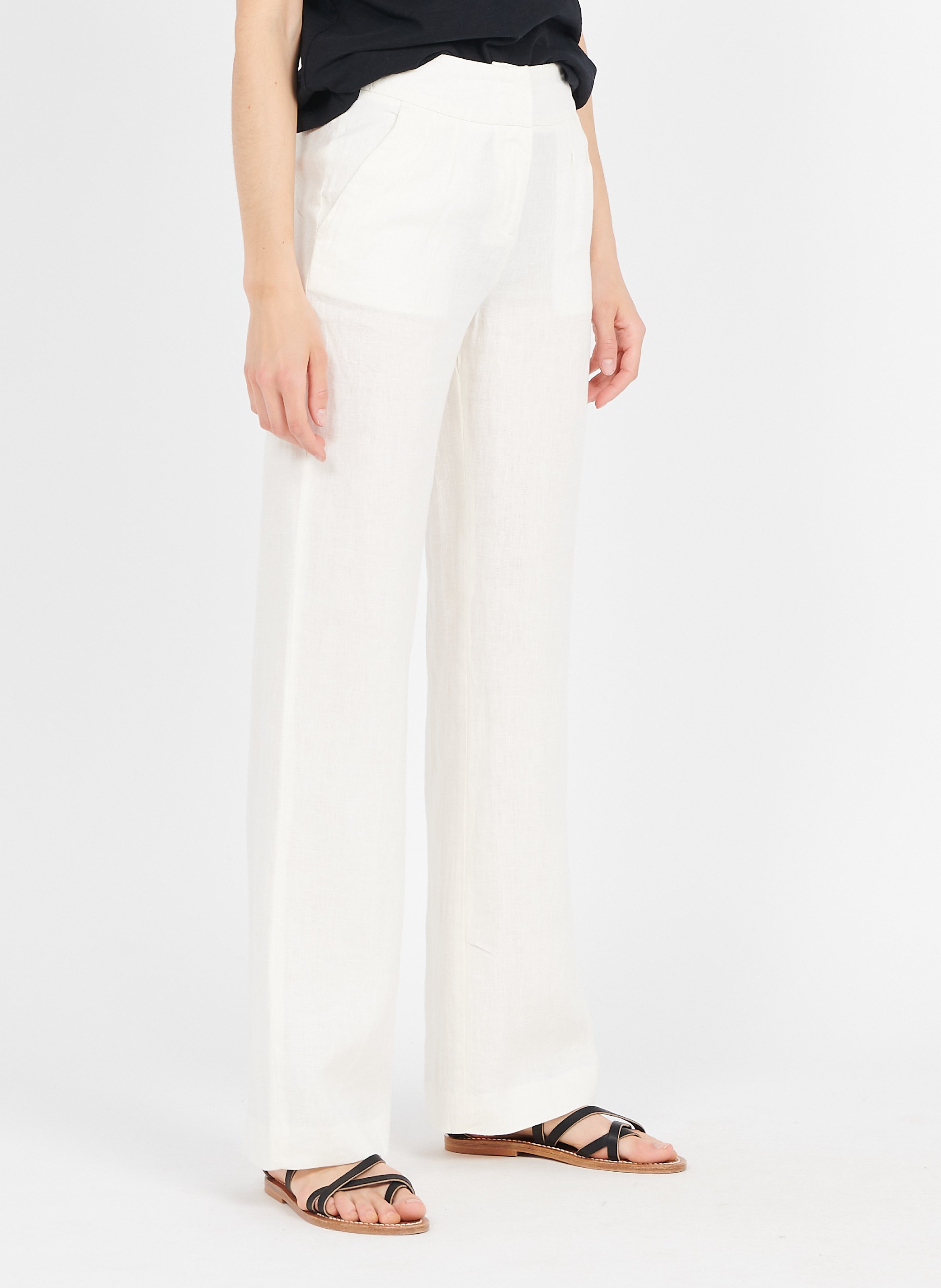 Pantalón lino ancho talle alto - gusgusboutique
