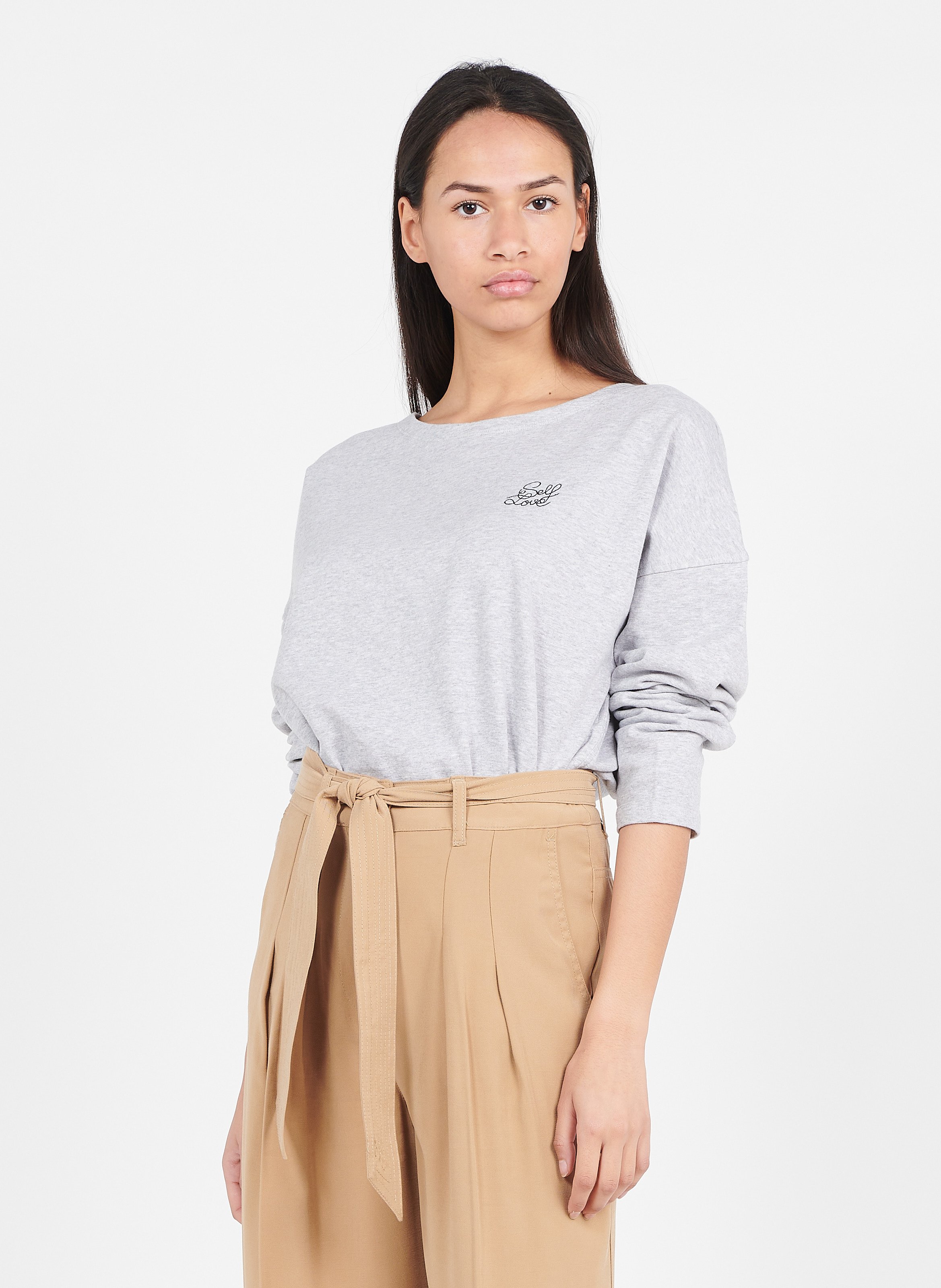Sudadera De Algodón Con Cuello Barco Y Bordado Self Love Light Heather Grey  Maison Labiche - Mujer | Place des Tendances