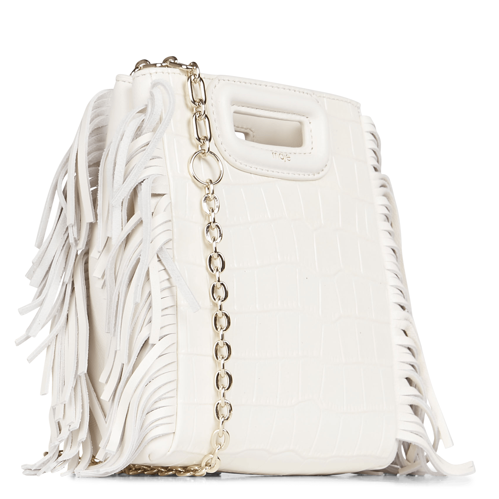 Bolso Bandolera De Piel Con Flecos Ecru Maje - Mujer | Place des Tendances