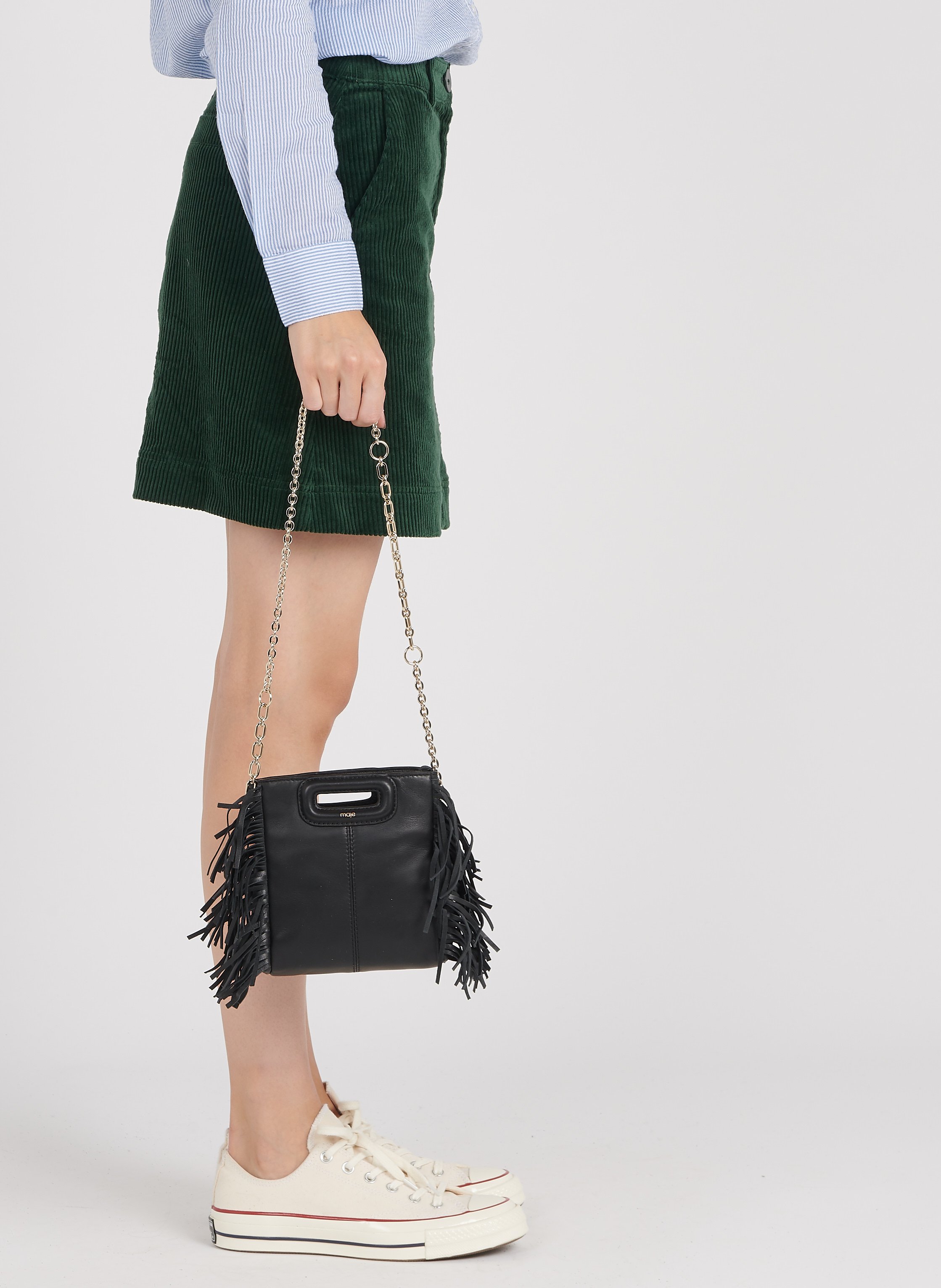 Bolso Bandolera Pequeño De Piel Con Flecos Noir Maje - Mujer | Place des  Tendances