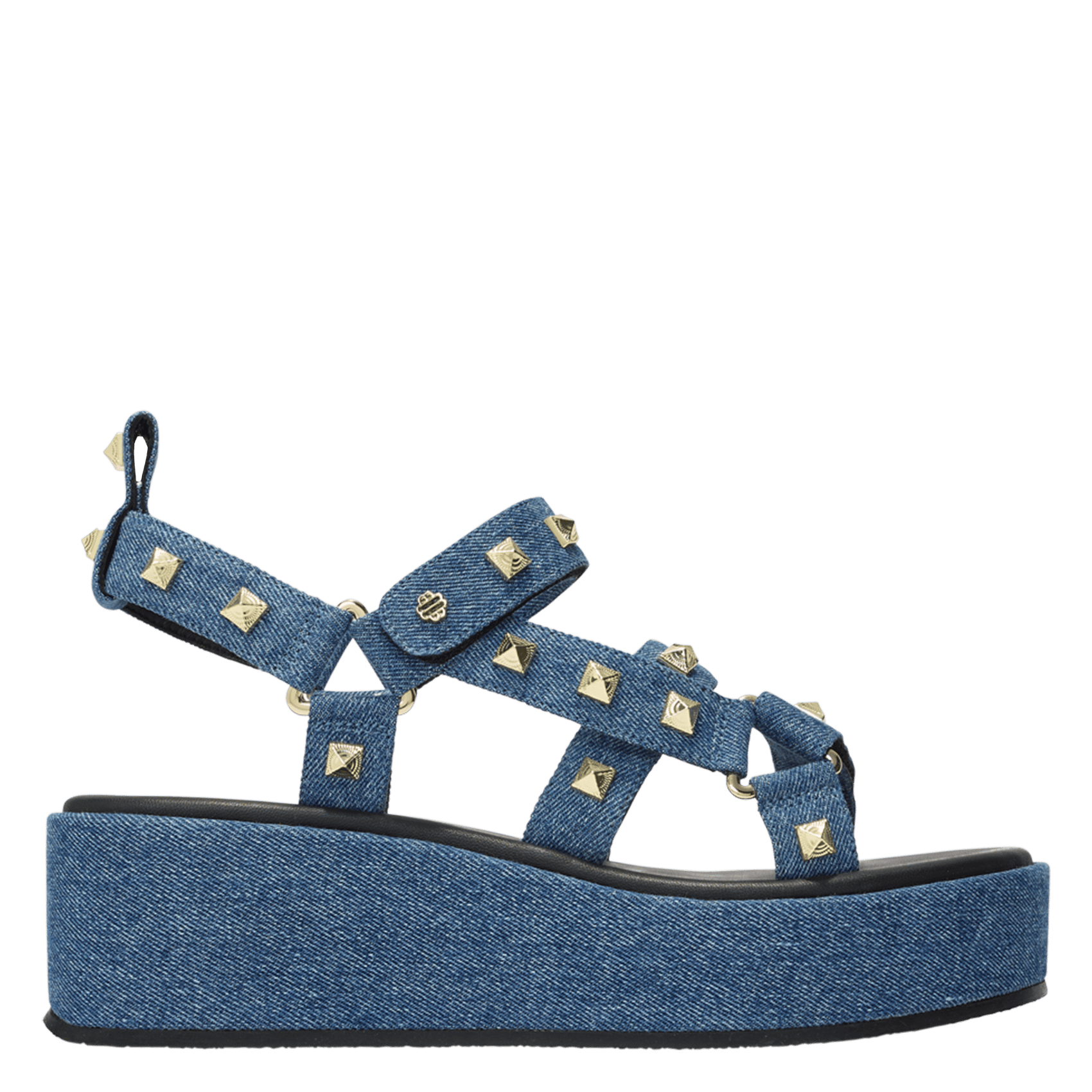 Sandalias Con Cuña De Tela Vaquera Con Tachuelas Bleu Maje - Mujer | Place  des Tendances