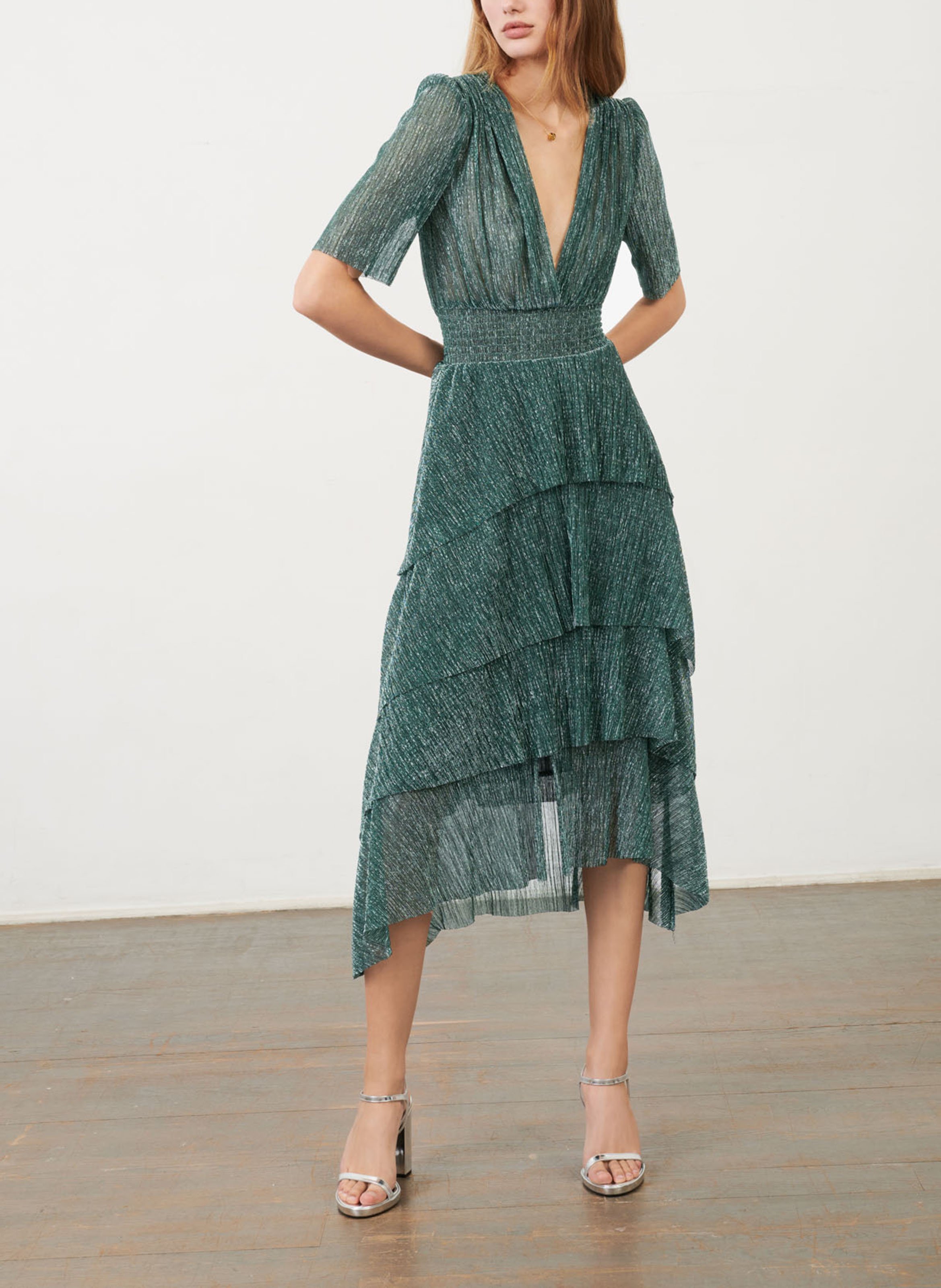 Vestido Largo Con Volantes Lamé Vert Maje - Mujer | Place des Tendances