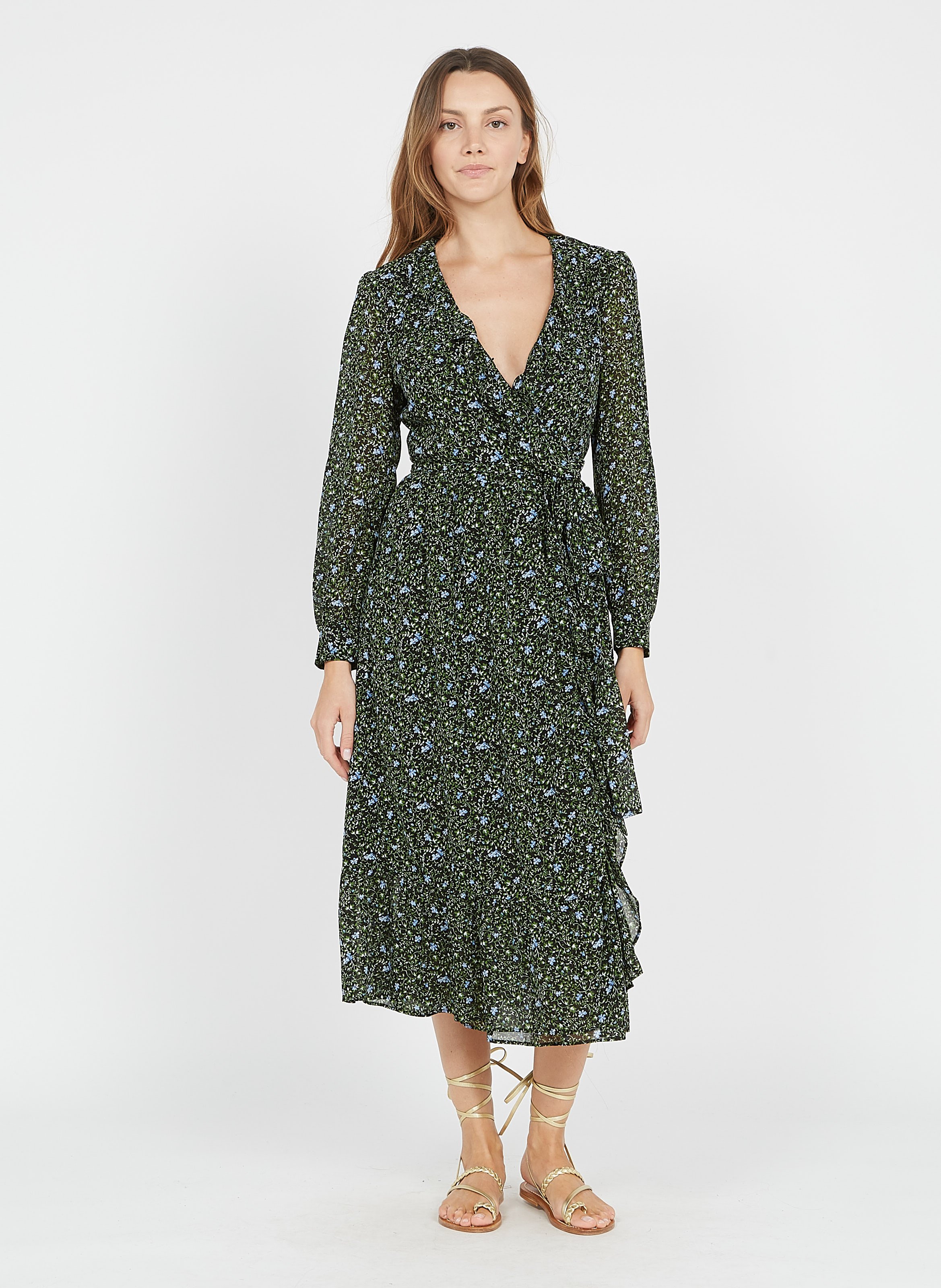 Vestido Midi Cruzado Con Estampado De Flores Black Michael Kors - Mujer |  Place des Tendances
