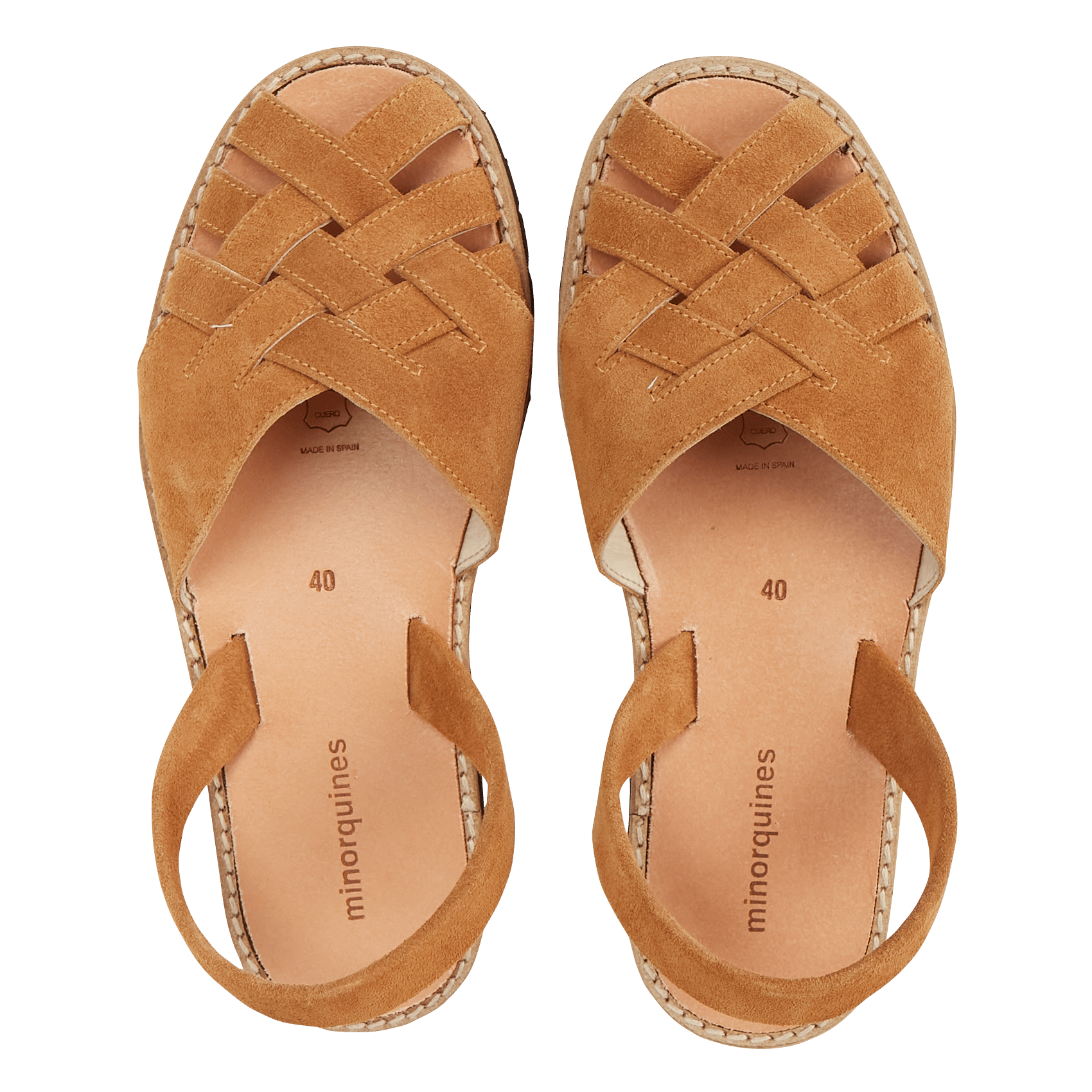 Sandalias Planas Trenzadas De Piel Aterciopelada Marron Minorquines - Mujer  | Place des Tendances