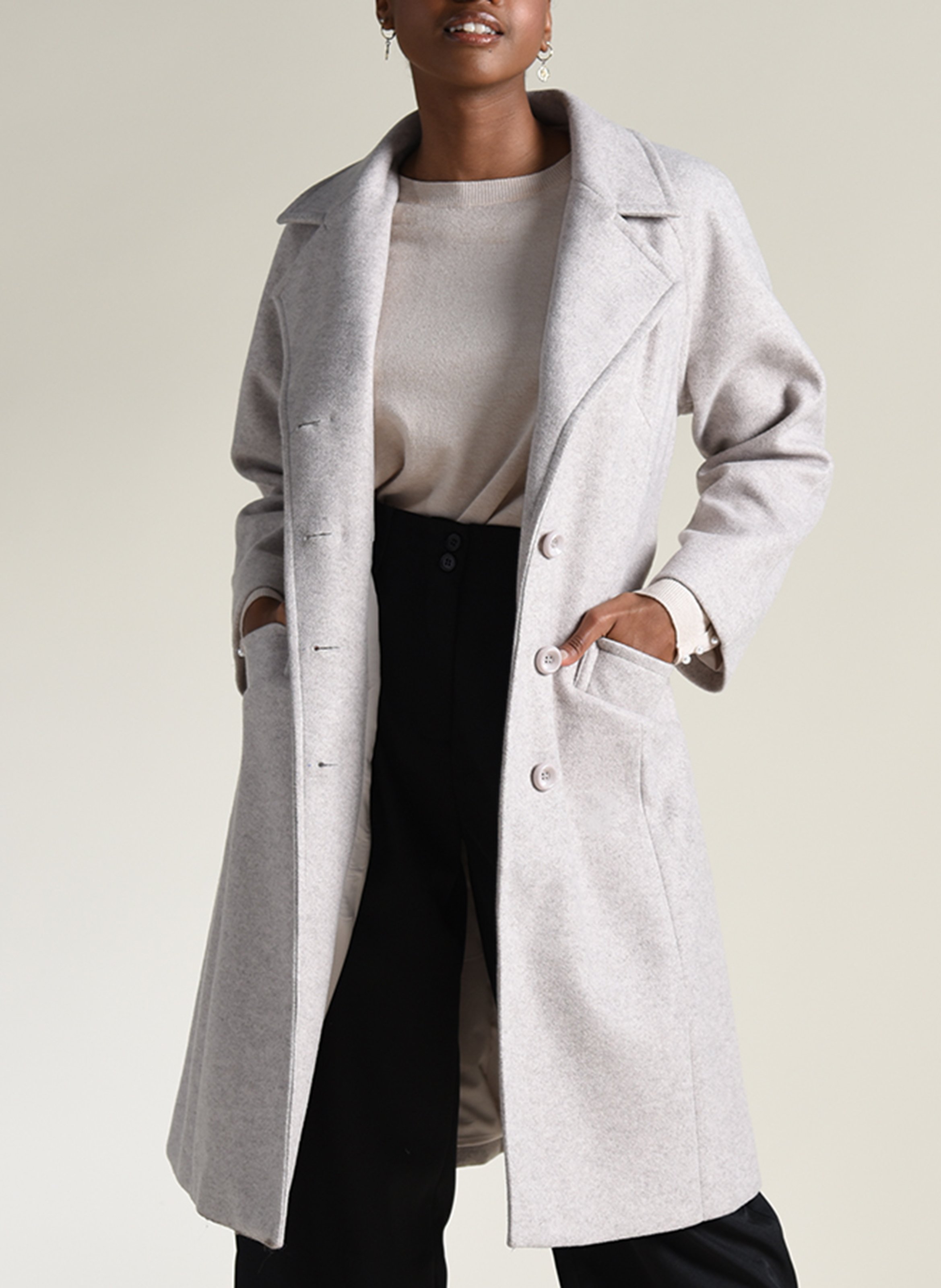 Abrigo Midi Con Cuello Sastre Beige Molly Bracken - Mujer | Place des  Tendances