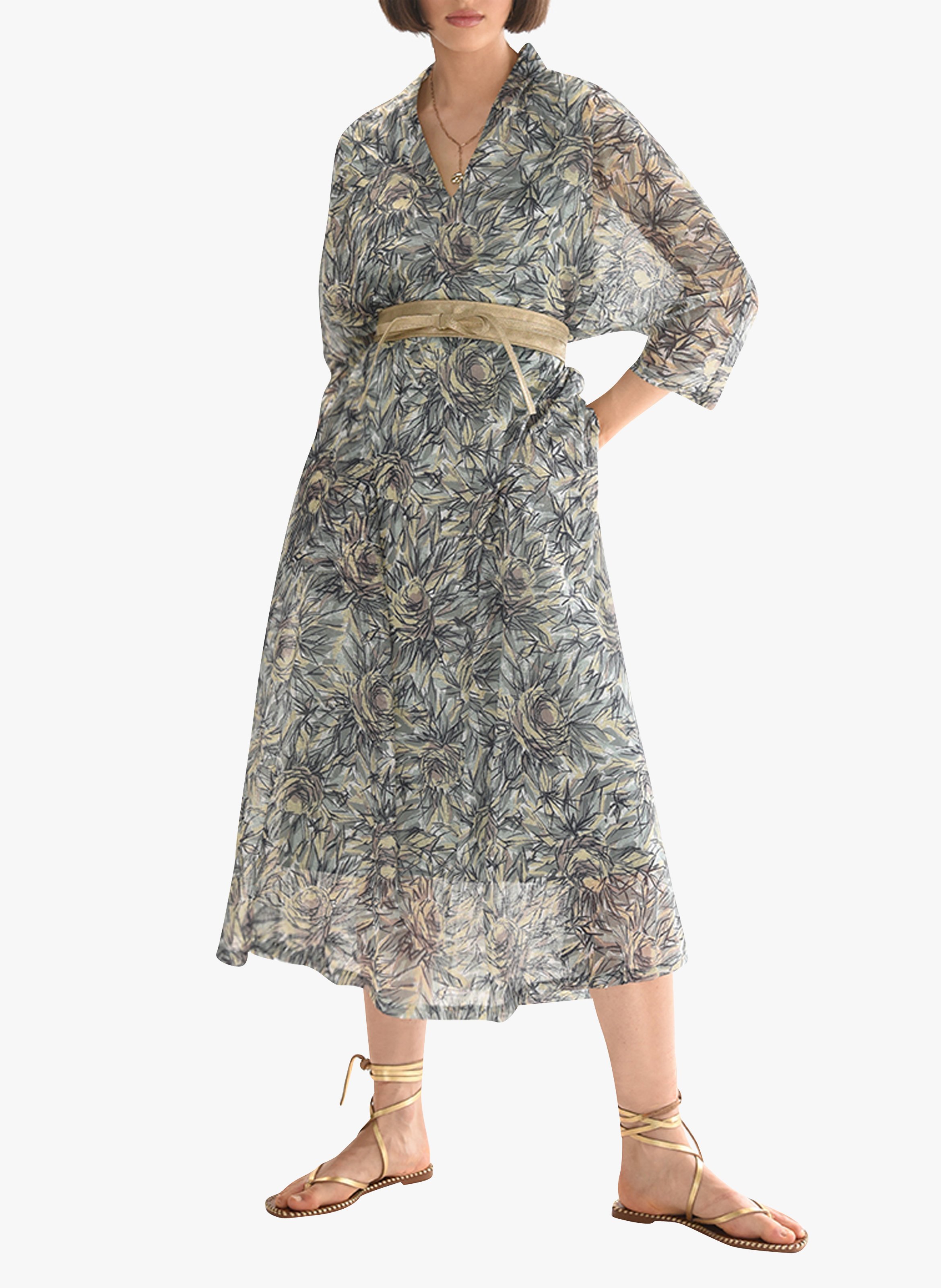 Vestido Largo Estampado Con Cuello De Pico Sage Amazonie Molly Bracken -  Mujer | Place des Tendances