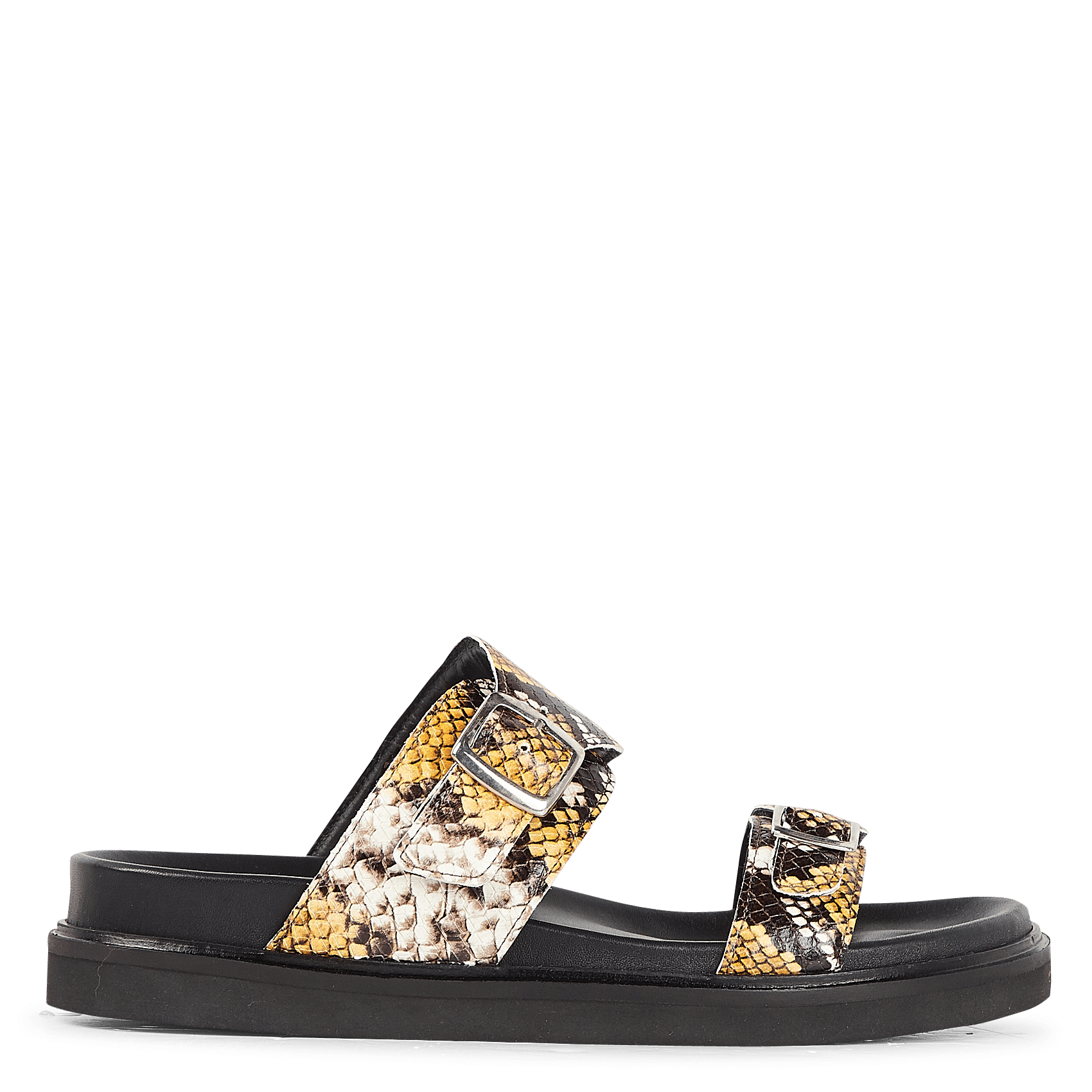 Sandalias De Piel Con Plataforma Estampado Pitón Jaune Miel One Step - Mujer  | Place des Tendances