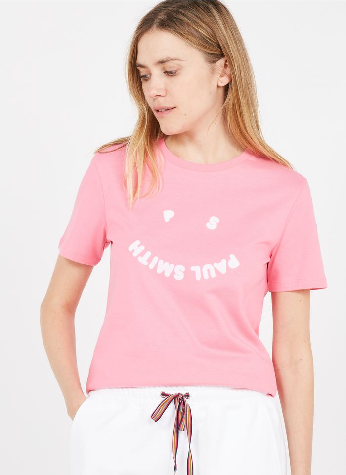 PAUL SMITH Camiseta de algodón orgánico serigrafiada con cuello redondo en rosa