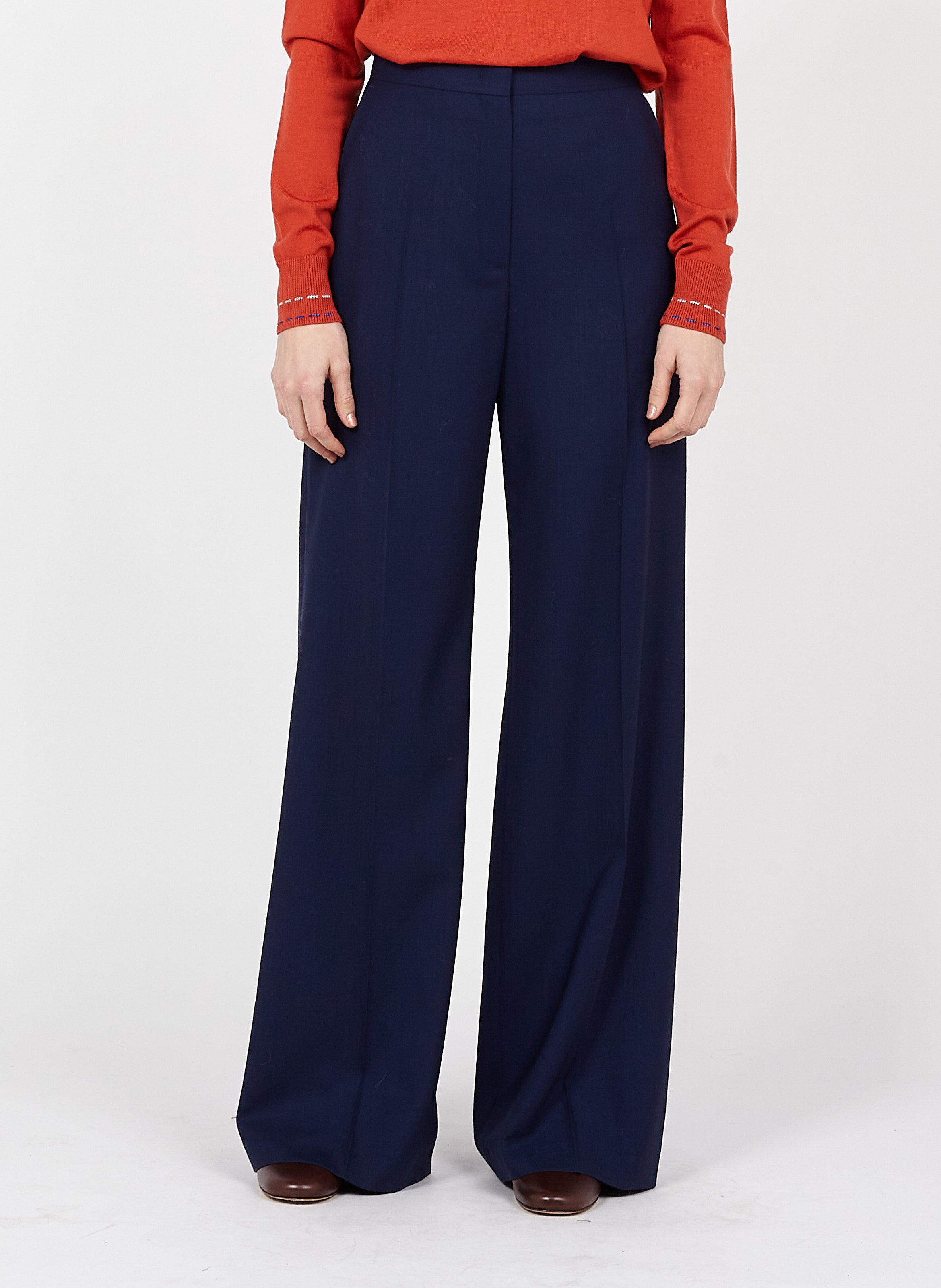 Pantalón Ancho De Lana Talle Alto Very Dark Navy Paul Smith - Mujer | Place  des Tendances