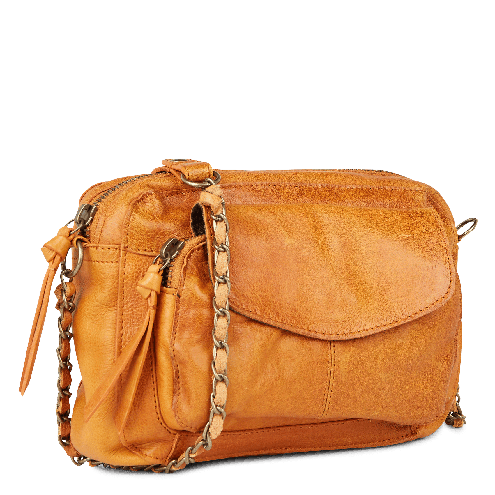 Bolso Bandolera De Piel Cognac Pieces - Mujer | Place des Tendances
