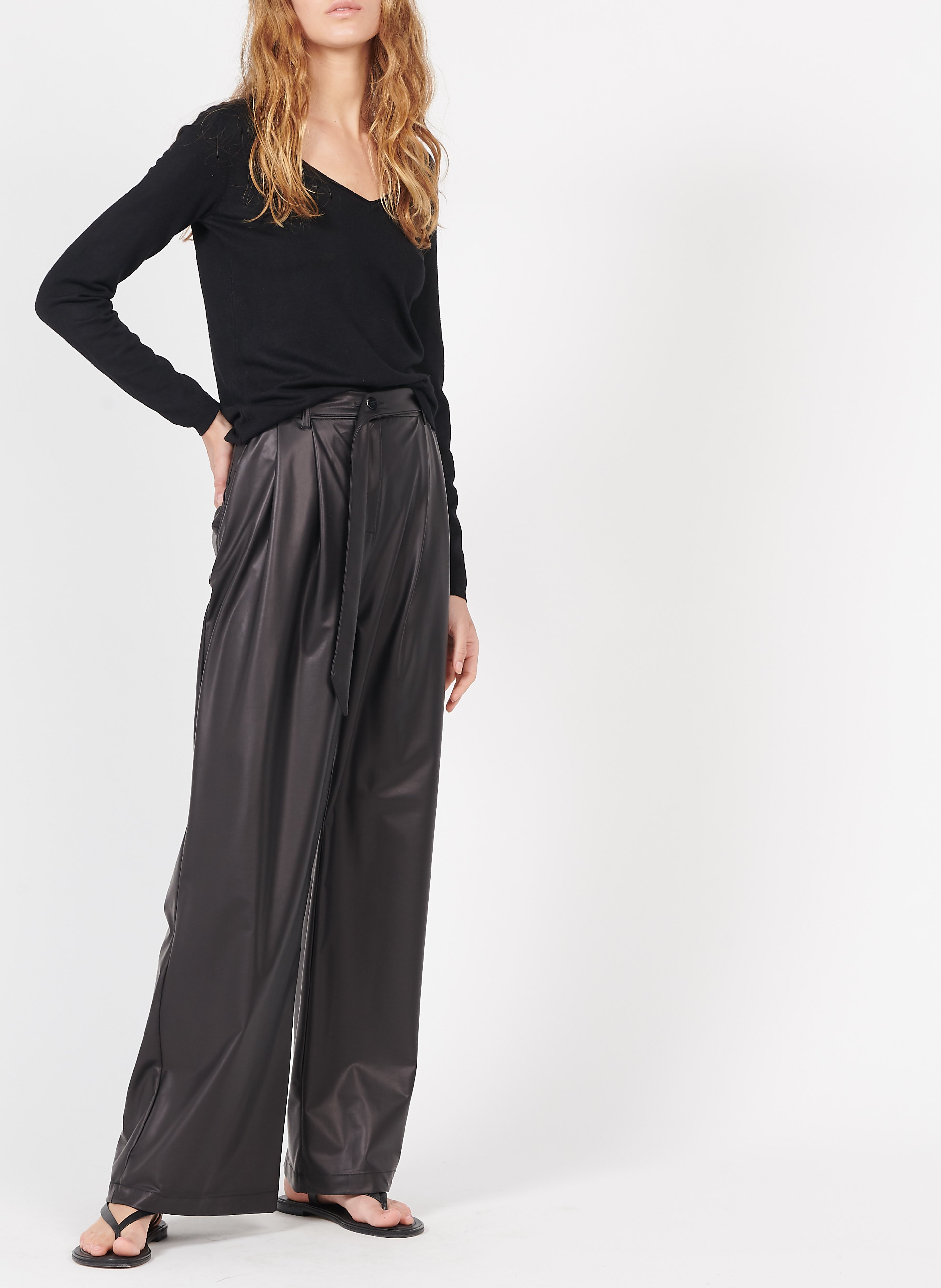 Pantalón Ancho De Polipiel De Talle Alto Nero Please - Mujer | Place des  Tendances