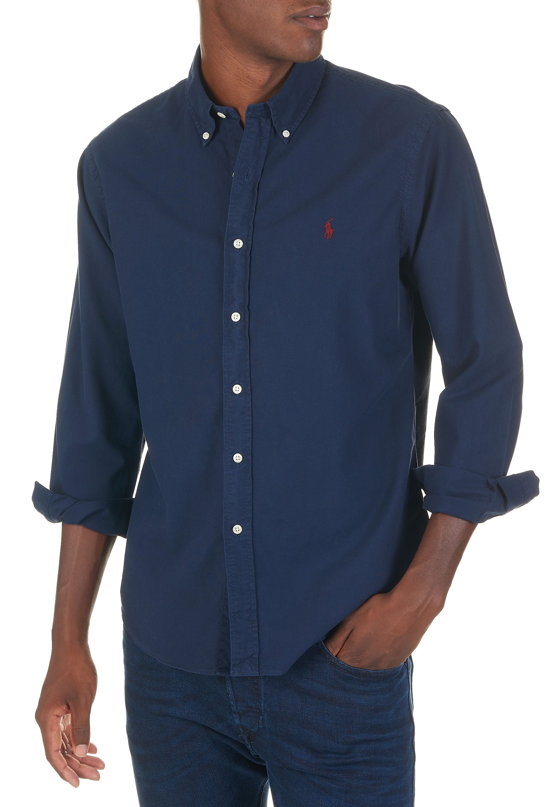 POLO RALPH LAUREN Camisa slim fit de algod n con cuello americano en azul