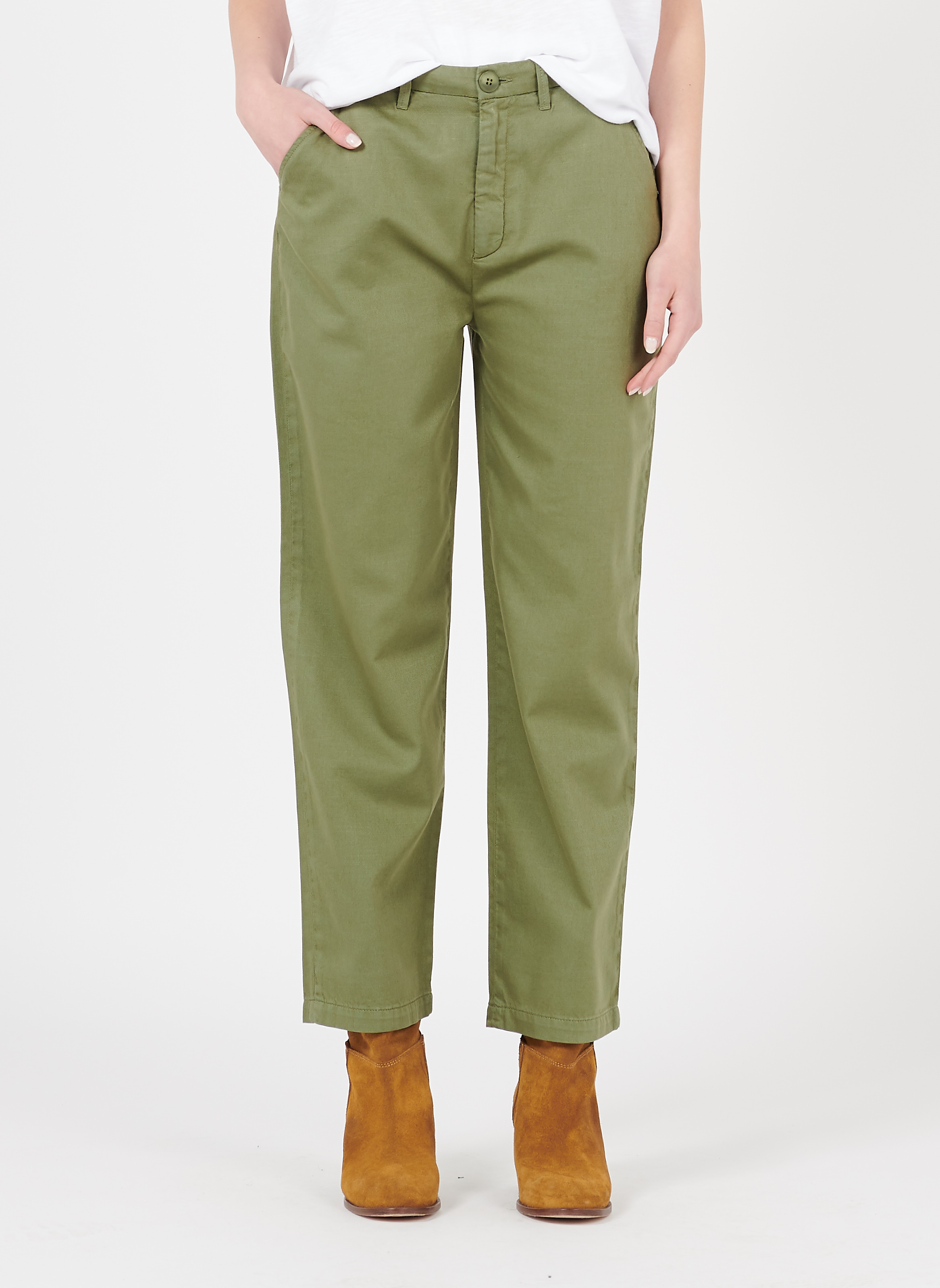 Pantalón Chino De Mezcla De Algodón Orgánico Kaki Reiko Mujer Place