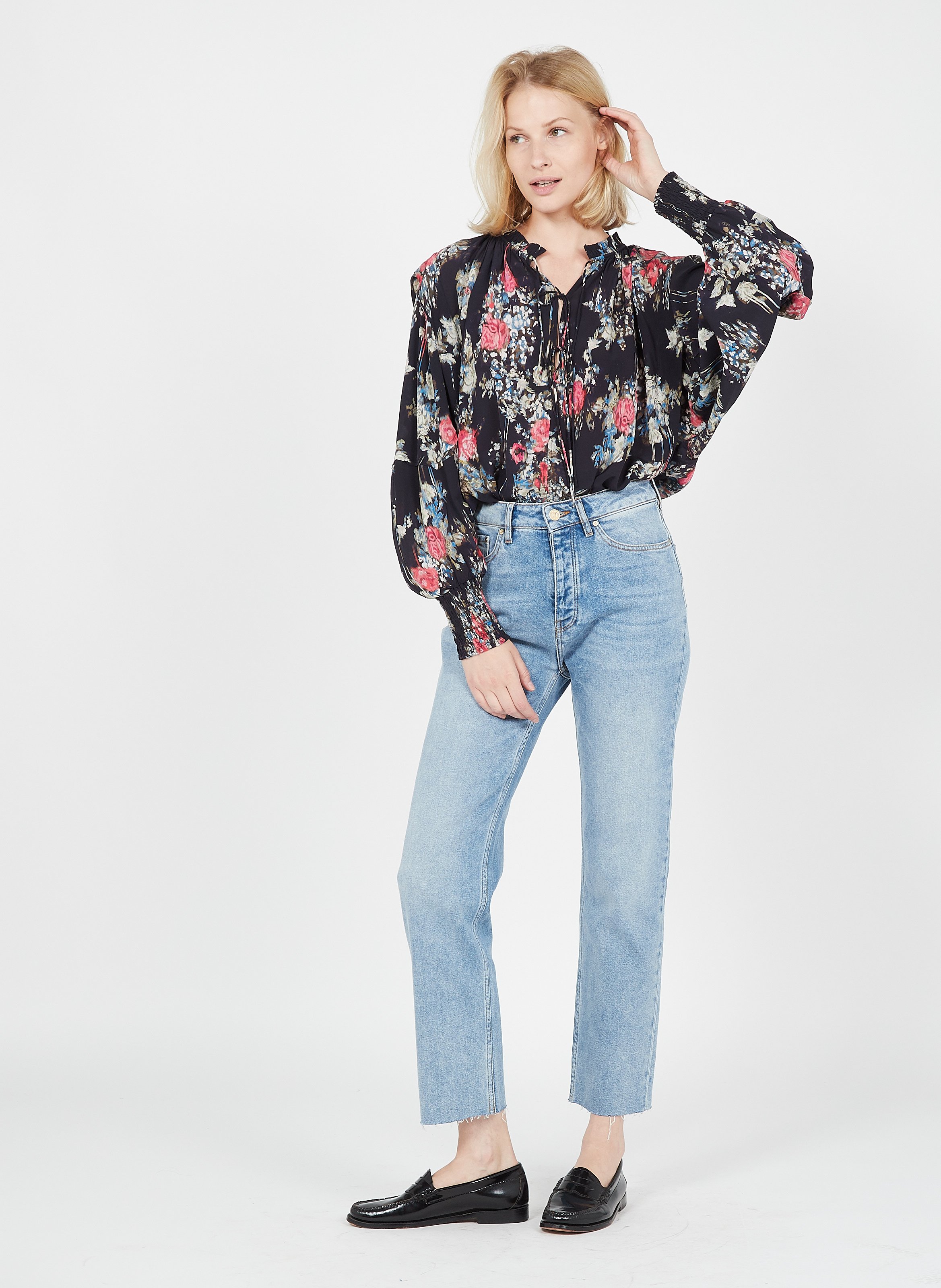 Top Con Cuello Redondo Y Estampado Floral Multico Iro - Mujer | Place des Tendances