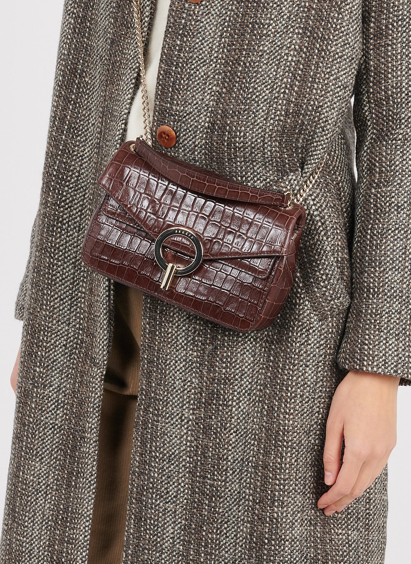 Bolso De Piel Efecto Cocodrilo Marron Sandro Mujer Place des