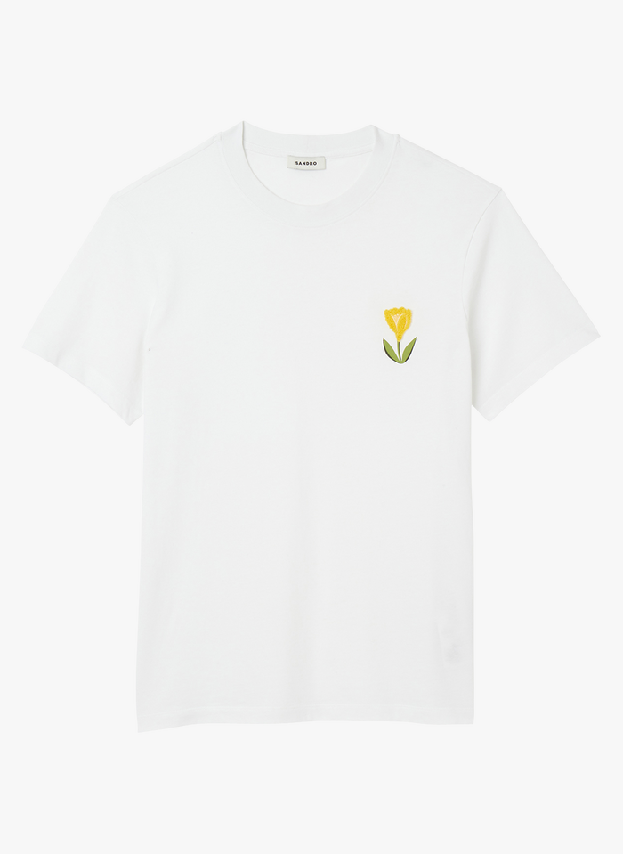 SANDRO Camiseta de algodón bordada en blanco