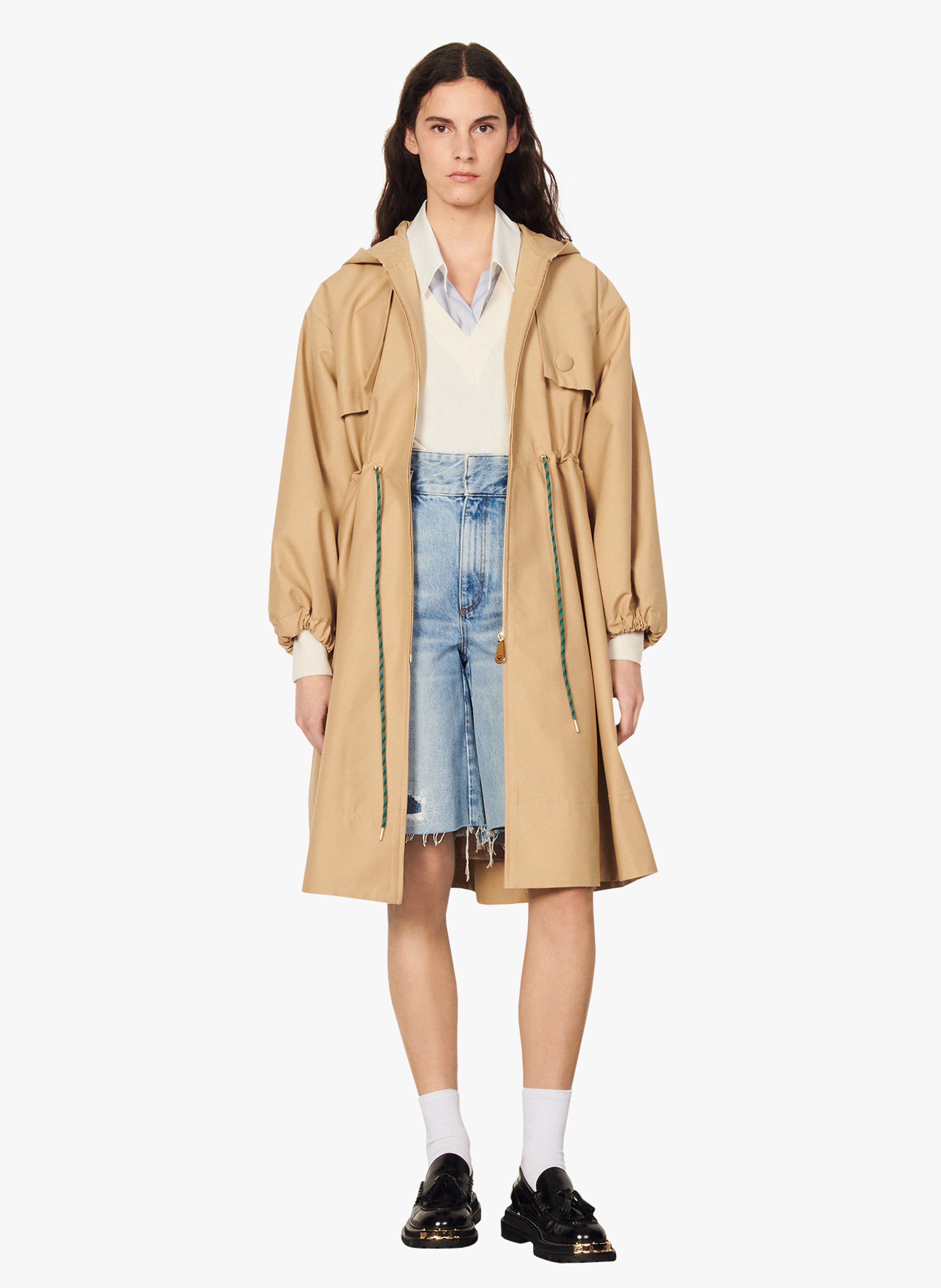 Gabardina Holgada De Algodón Orgánico Con Capucha Sable Sandro - Mujer |  Place des Tendances